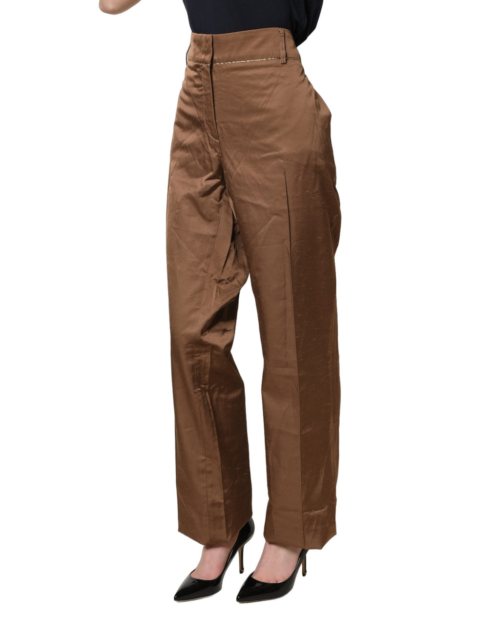 Cavalli Class Braune High-Waist-Hose mit ausgestelltem Bein