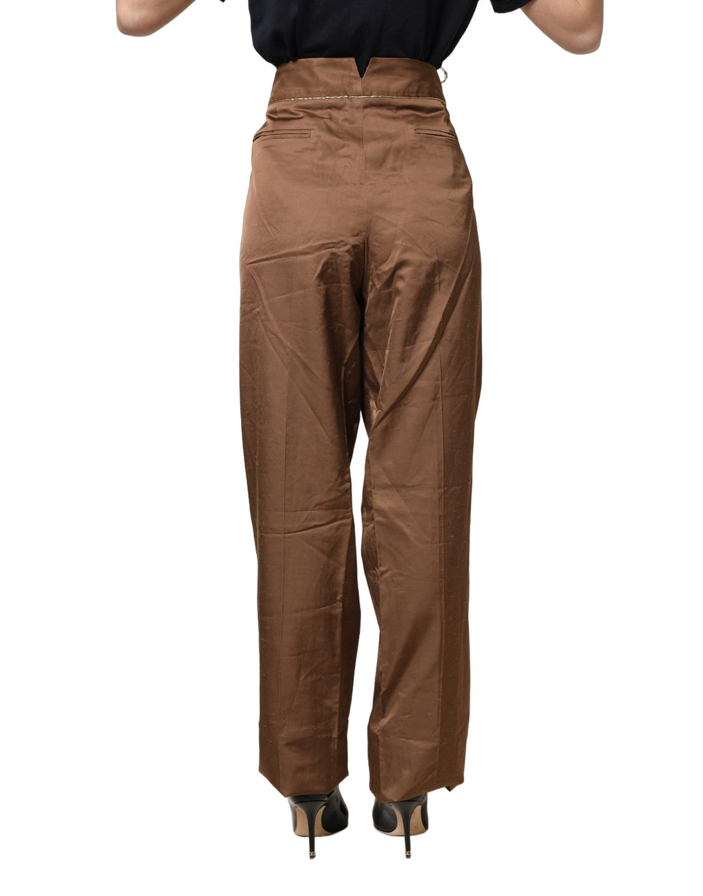 Cavalli Class Braune High-Waist-Hose mit ausgestelltem Bein