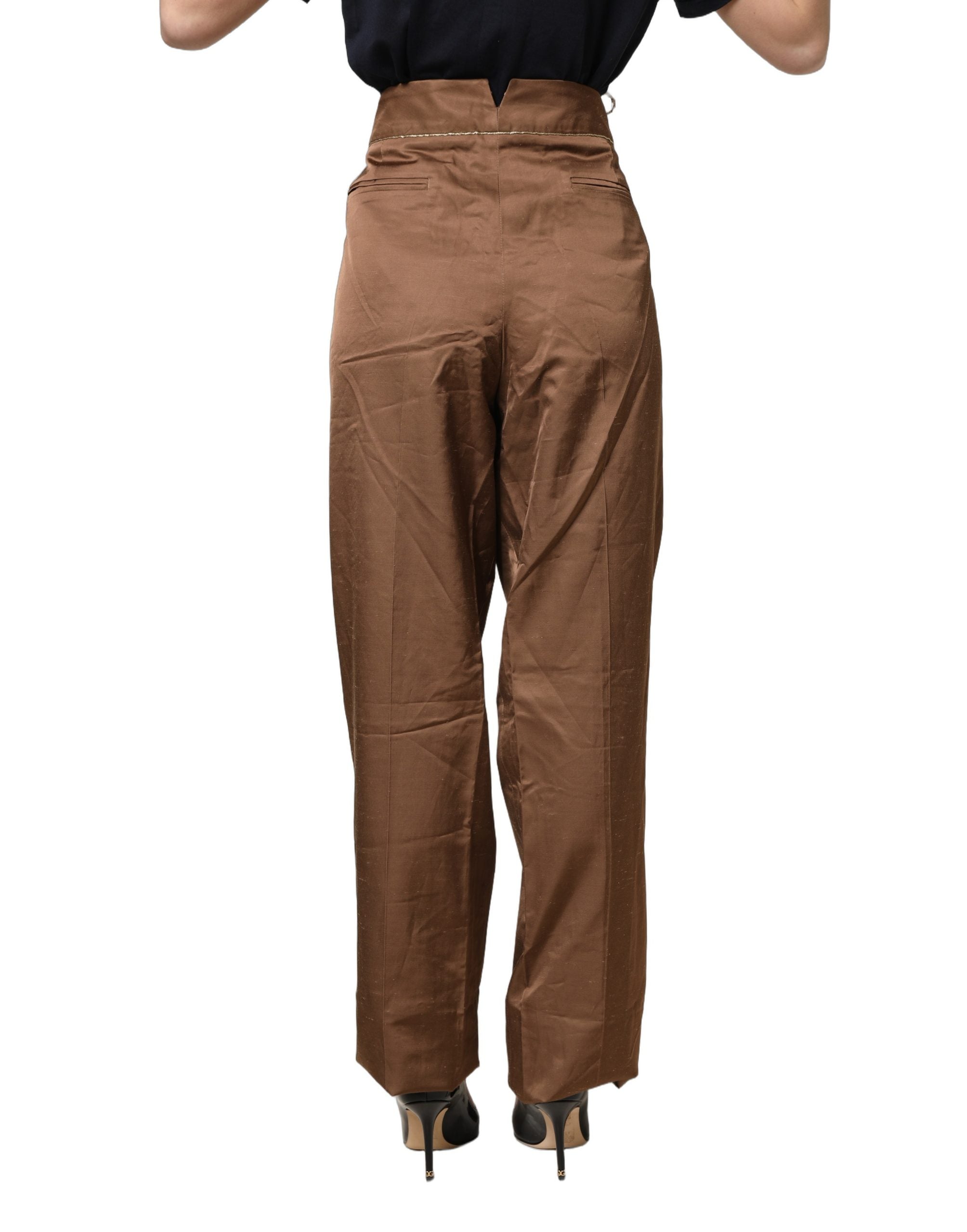 Cavalli Class Braune High-Waist-Hose mit ausgestelltem Bein