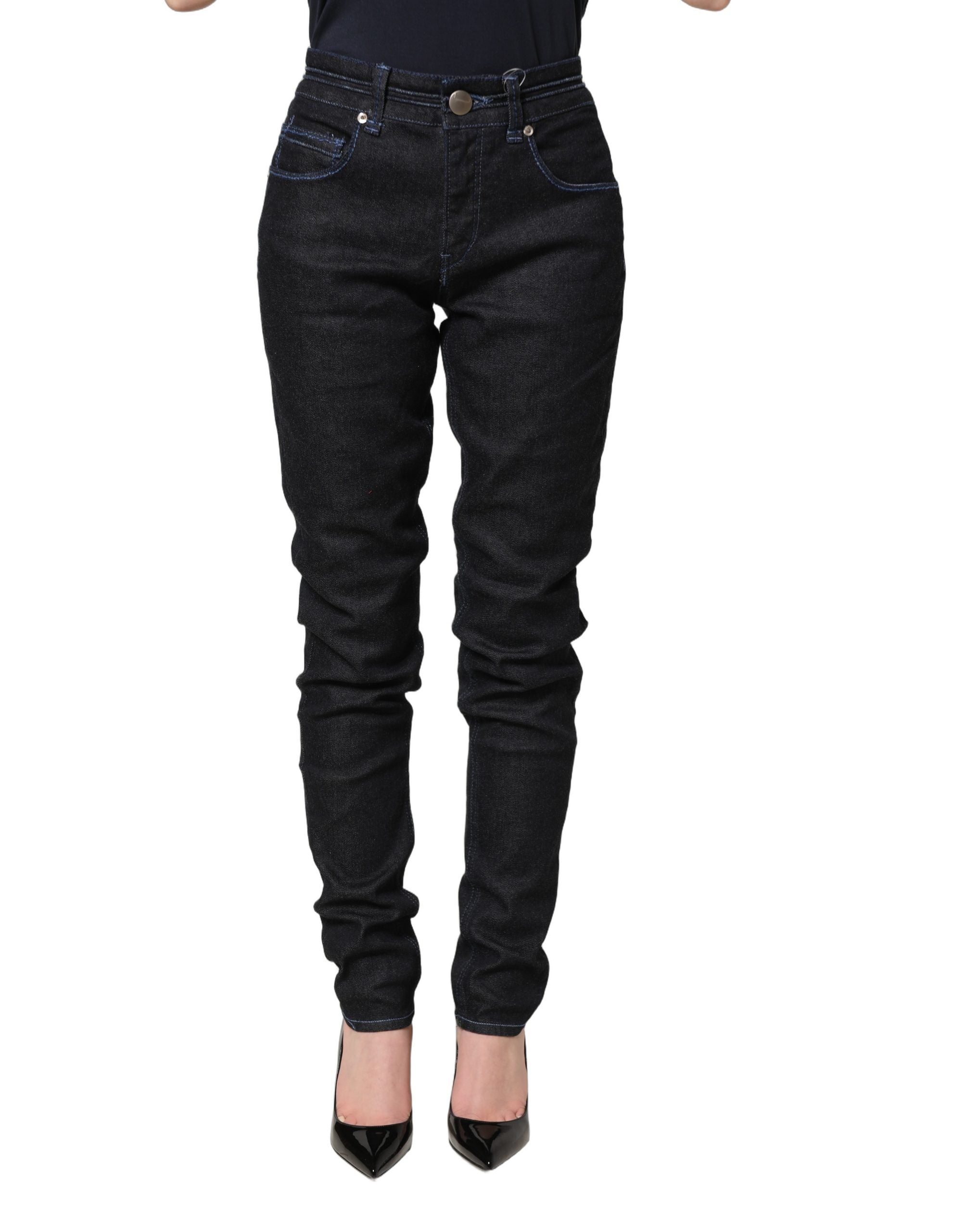 Acht Schwarze High-Waist Skinny Jeans aus Baumwoll-Stretch