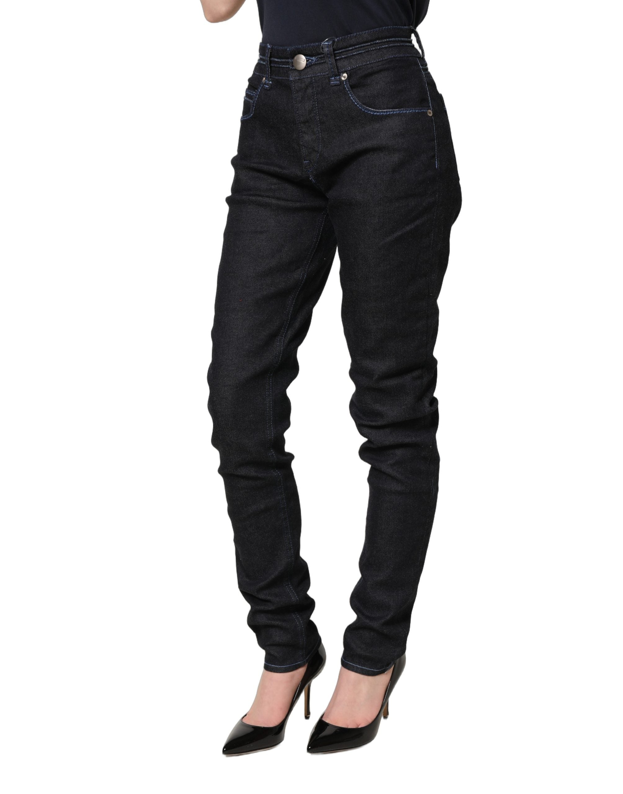 Acht Schwarze High-Waist Skinny Jeans aus Baumwoll-Stretch