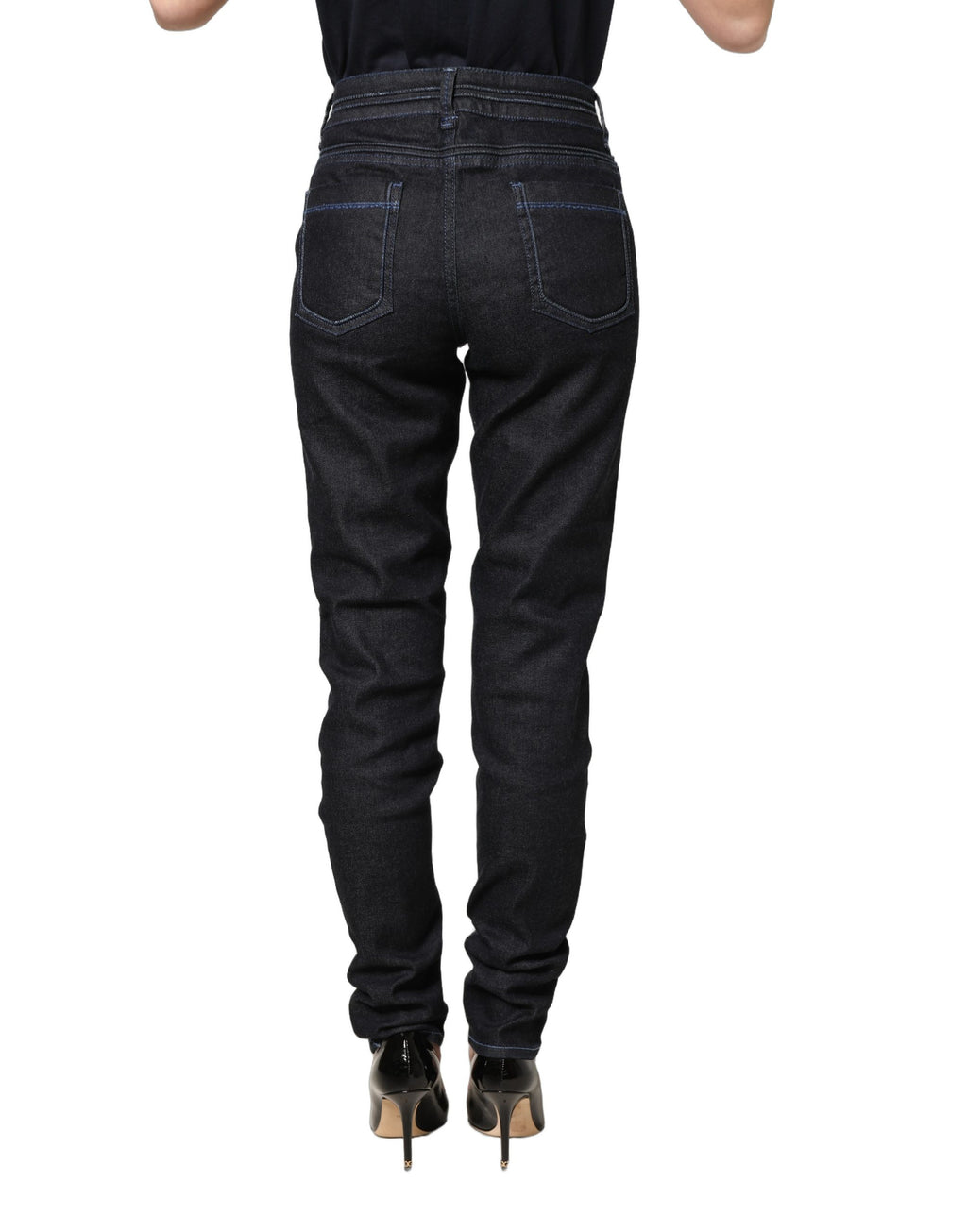 Acht Schwarze High-Waist Skinny Jeans aus Baumwoll-Stretch
