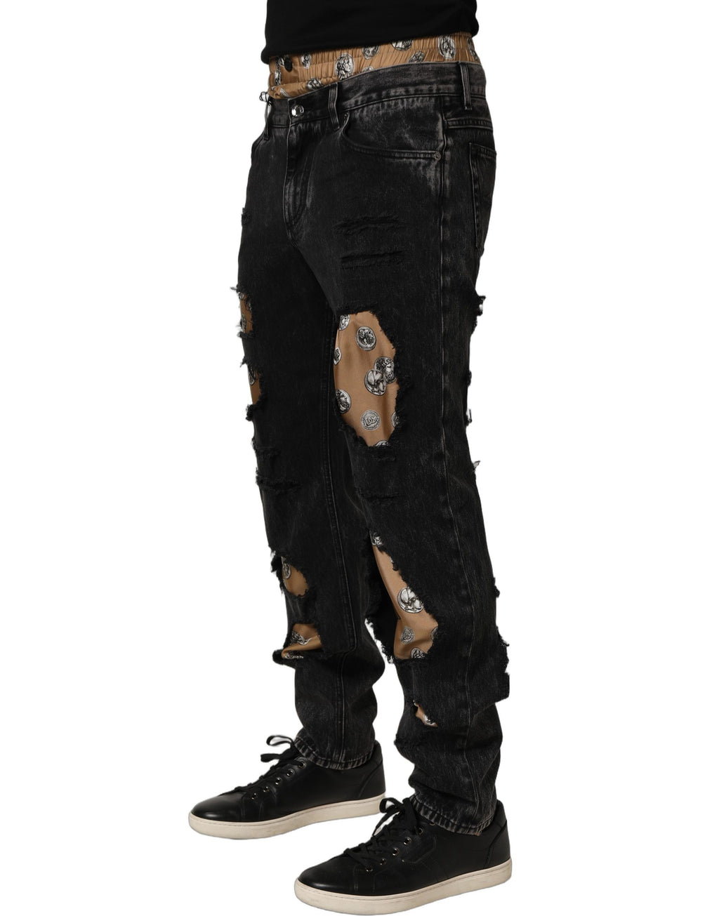Dolce & Gabbana Schwarze "Distressed" Baumwoll-Jeans im geraden Schnitt
