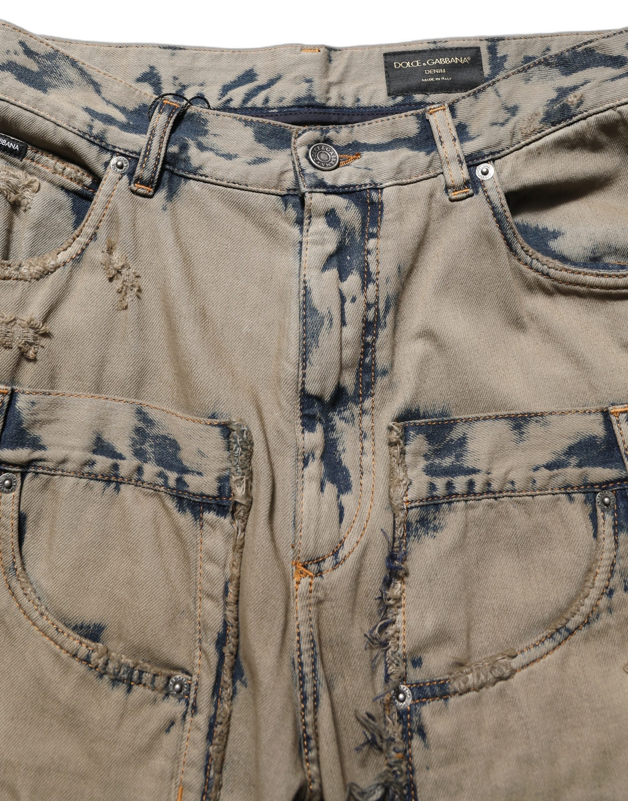 Dolce & Gabbana Beige Bleached Deconstructed Men Denim Jeans