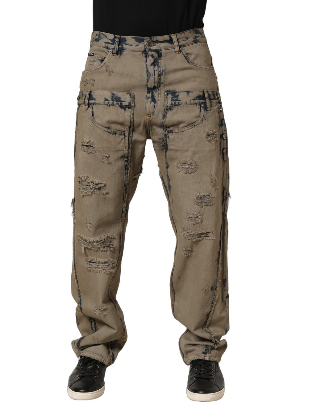 Dolce & Gabbana Beige Bleached Deconstructed Men Denim Jeans