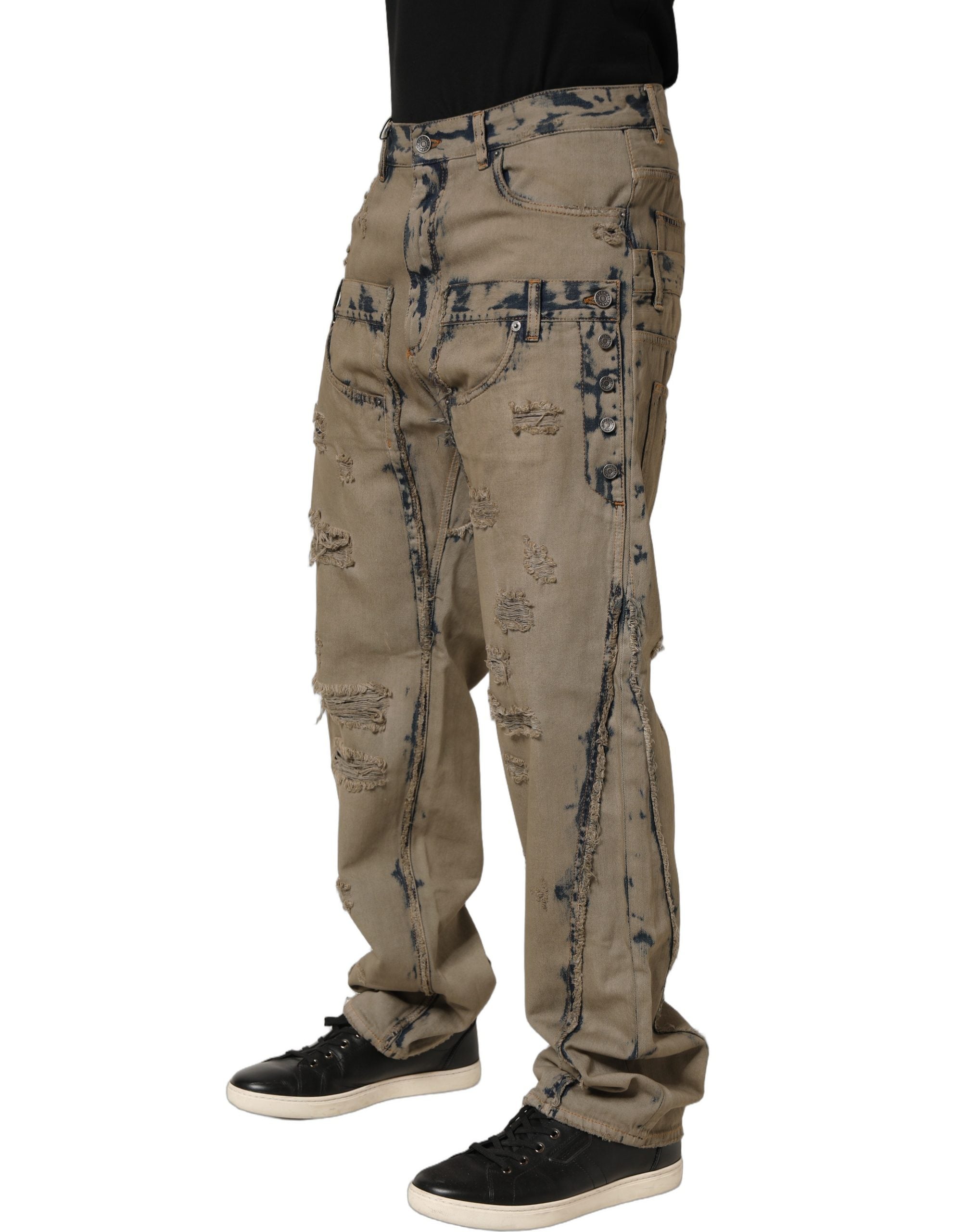 Dolce & Gabbana Beige Bleached Deconstructed Men Denim Jeans