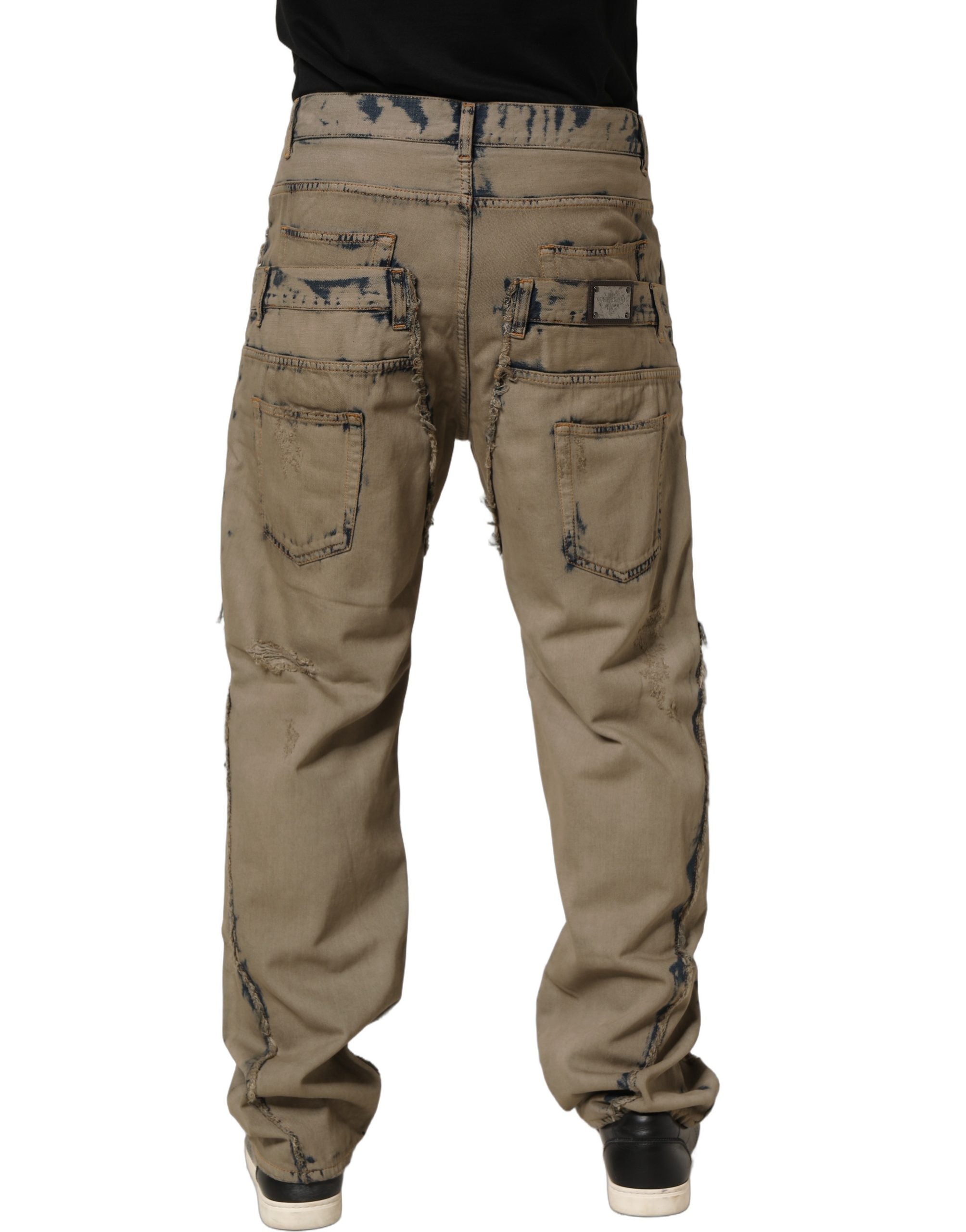 Dolce & Gabbana Beige Bleached Deconstructed Men Denim Jeans