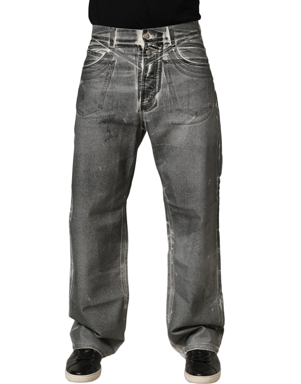 Dolce & Gabbana Graue, gewaschene gerade geschnittene Jeans mit mittlerer Leibhöhe