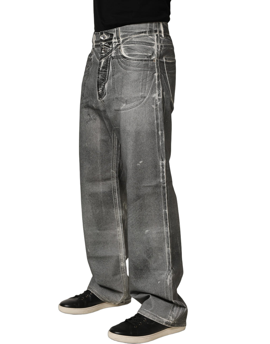 Dolce & Gabbana Graue, gewaschene gerade geschnittene Jeans mit mittlerer Leibhöhe