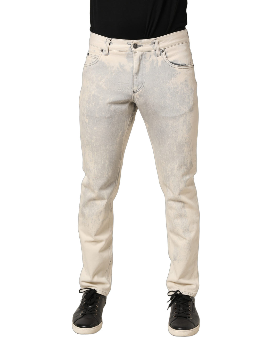 Dolce & Gabbana Beige Tie Dye Baumwoll Straight Herren Jeans