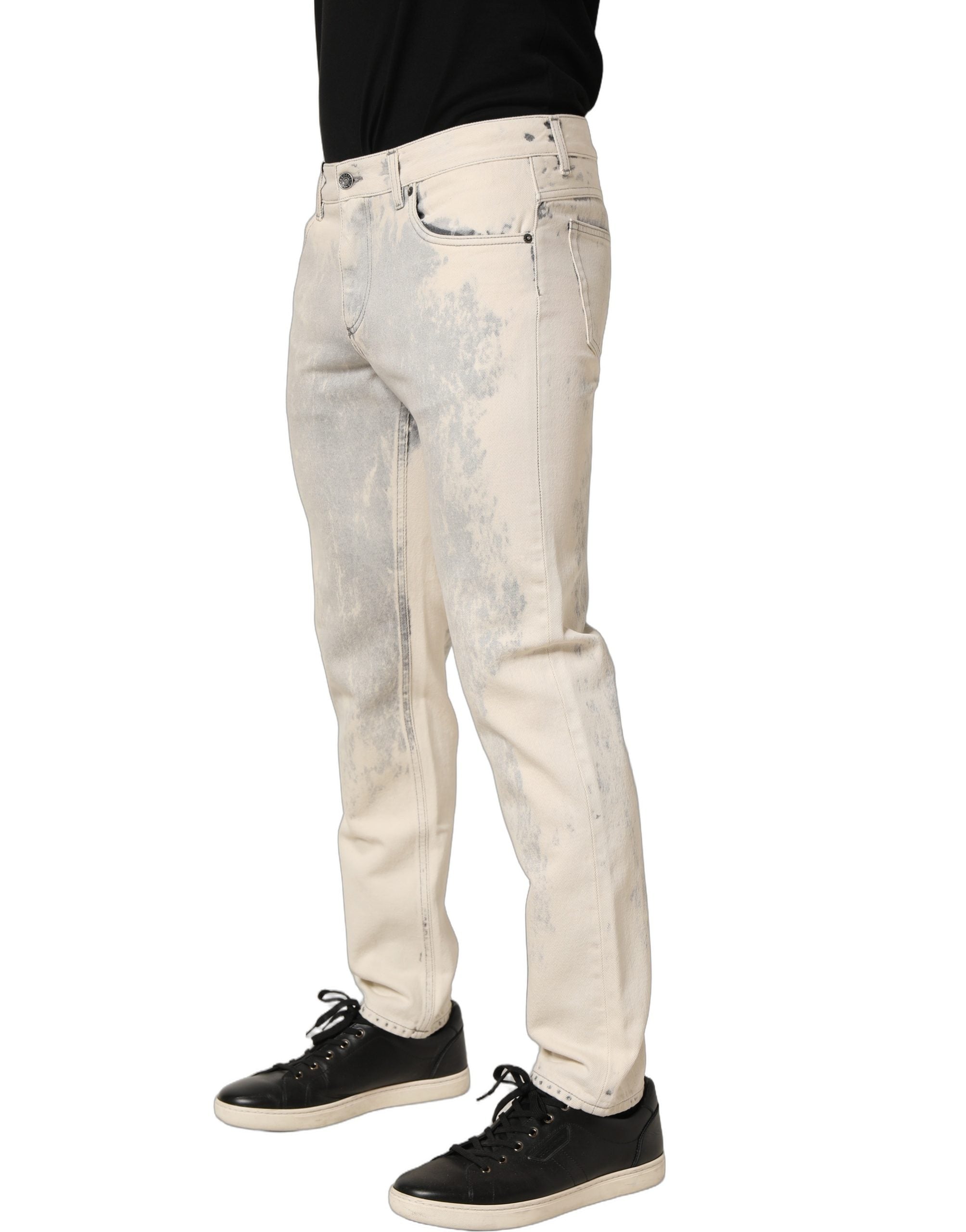 Dolce & Gabbana Beige Tie Dye Baumwoll Straight Herren Jeans