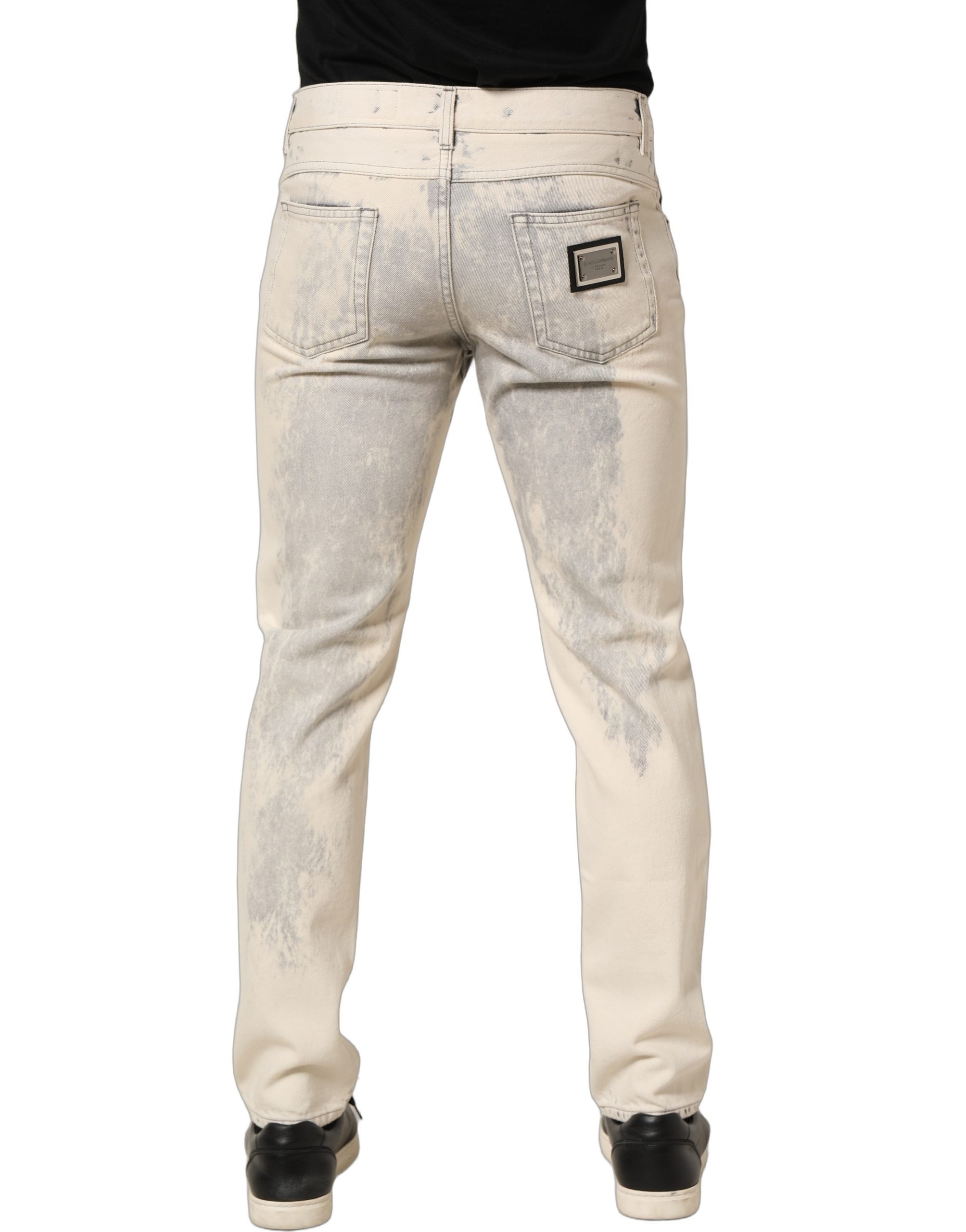 Dolce & Gabbana Beige Tie Dye Baumwoll Straight Herren Jeans