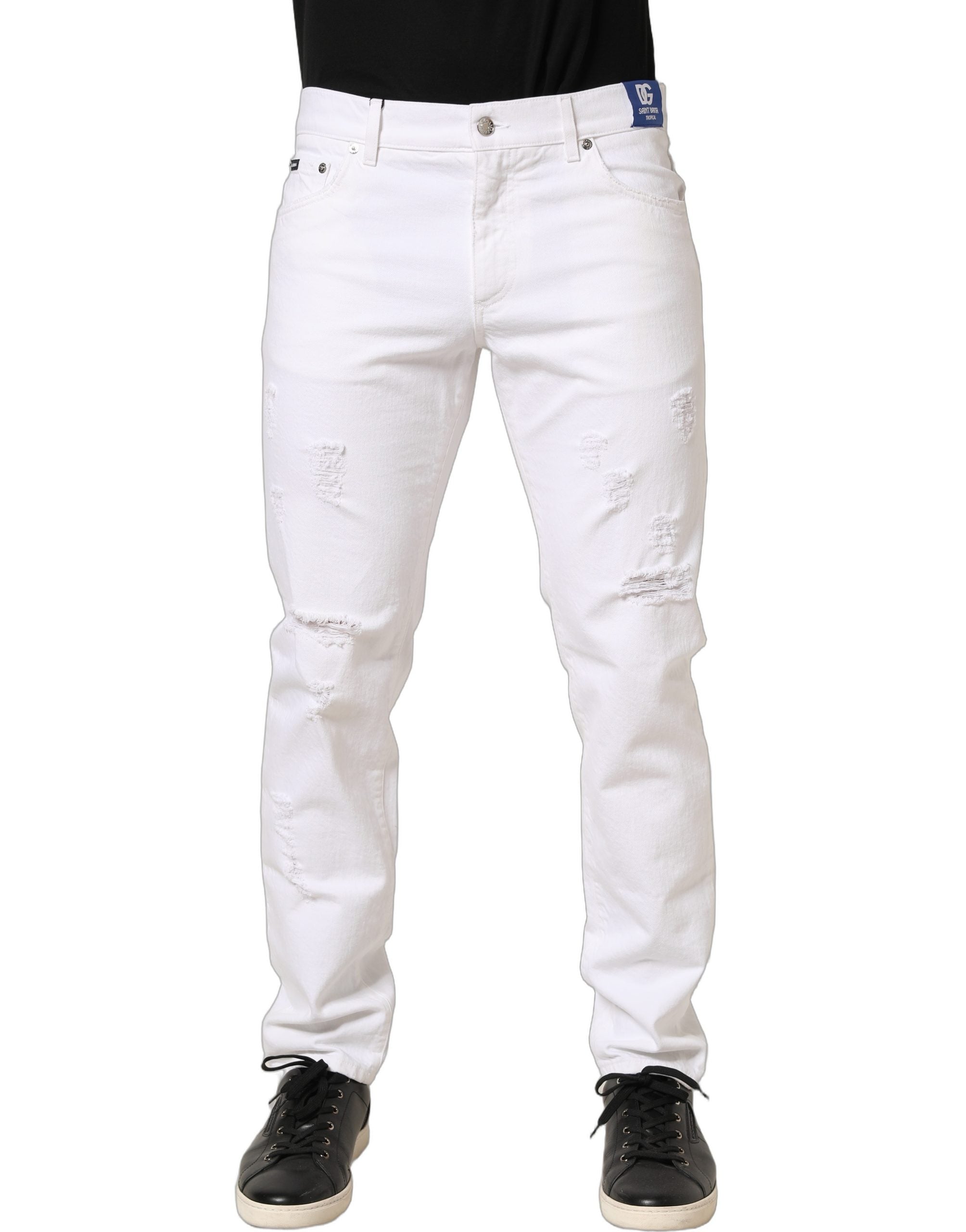Dolce & Gabbana Weiße Ripped Slim Fit Herren-Jeans aus Baumwolle