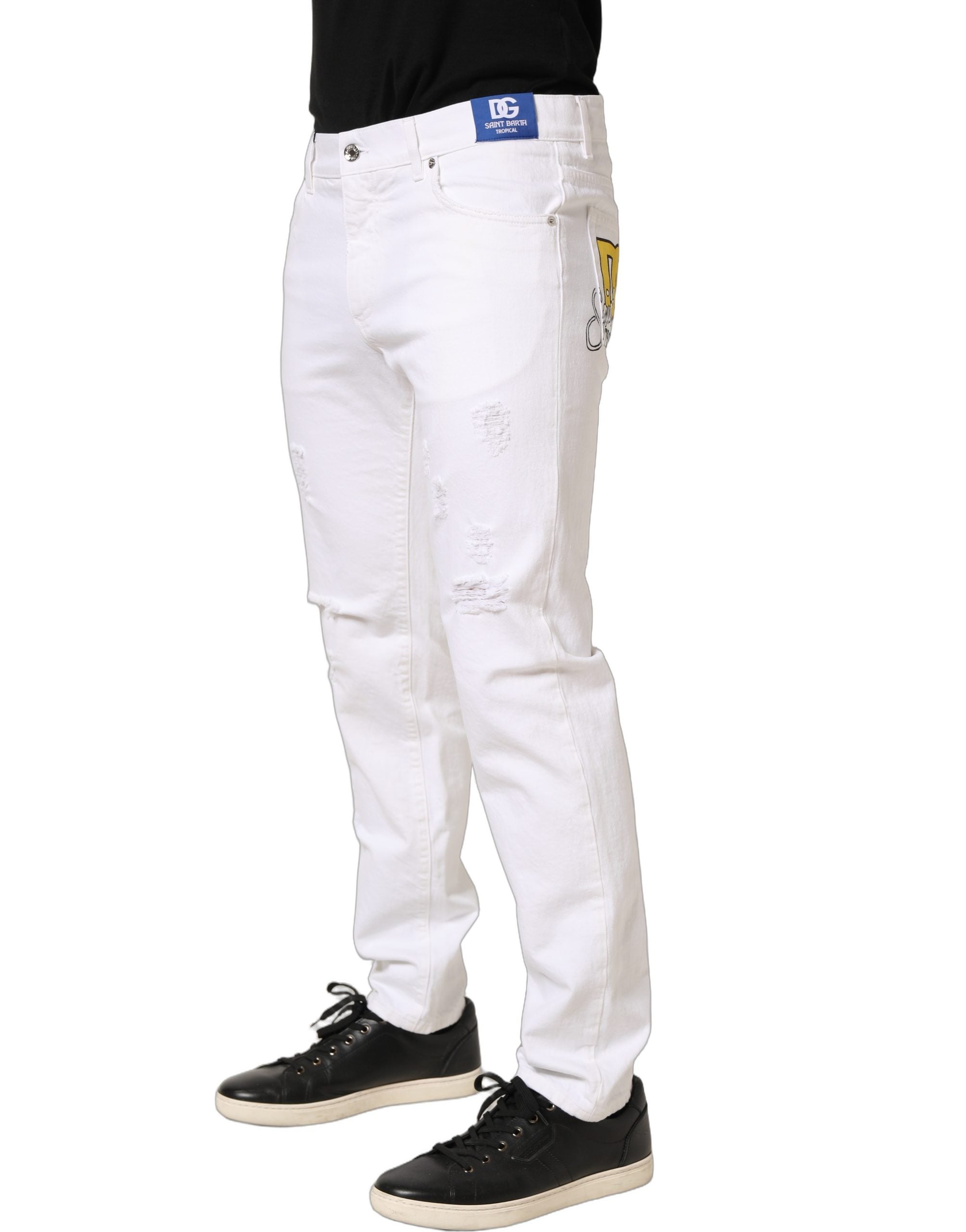 Dolce & Gabbana Weiße Ripped Slim Fit Herren-Jeans aus Baumwolle