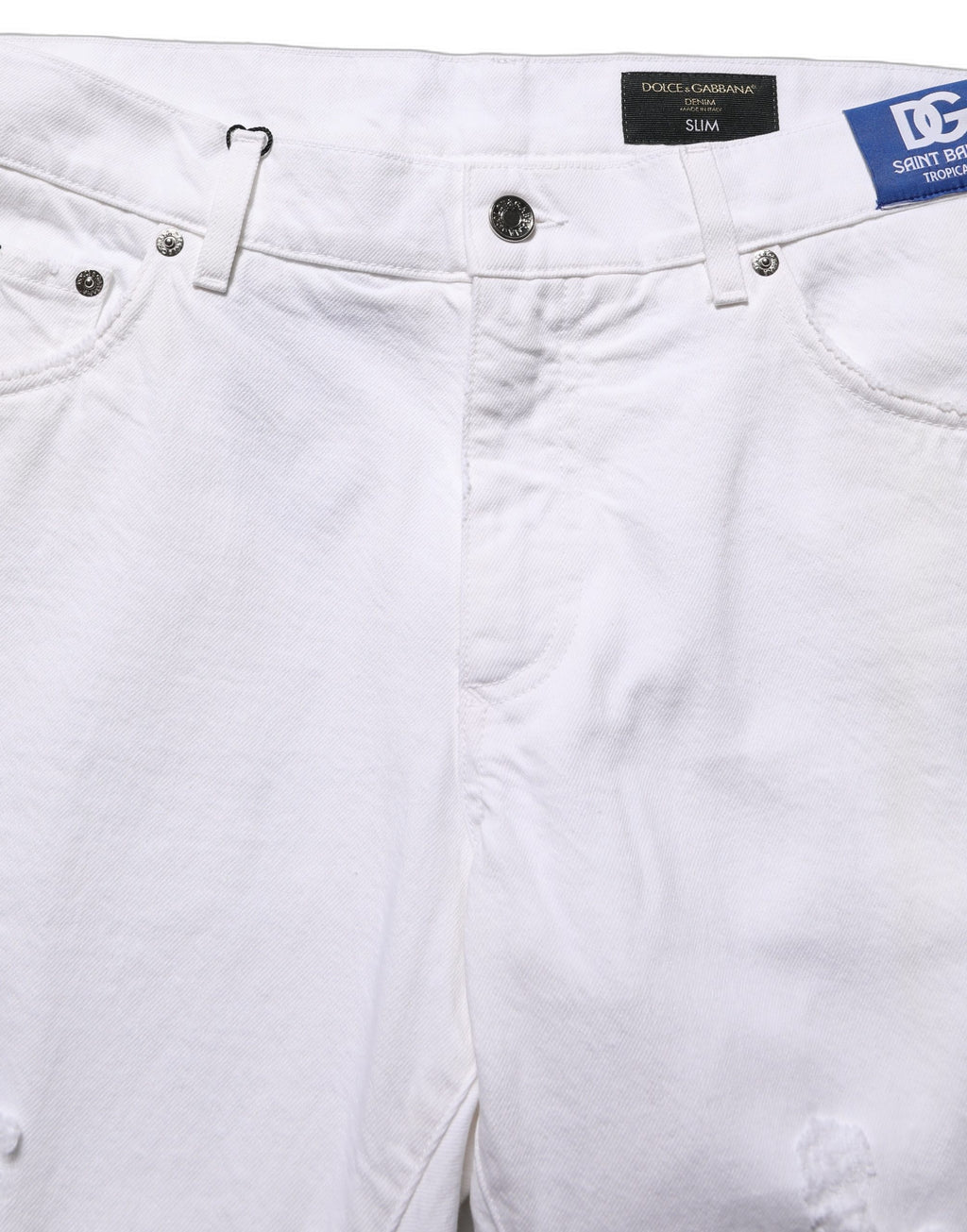 Dolce & Gabbana Weiße Ripped Slim Fit Herren-Jeans aus Baumwolle