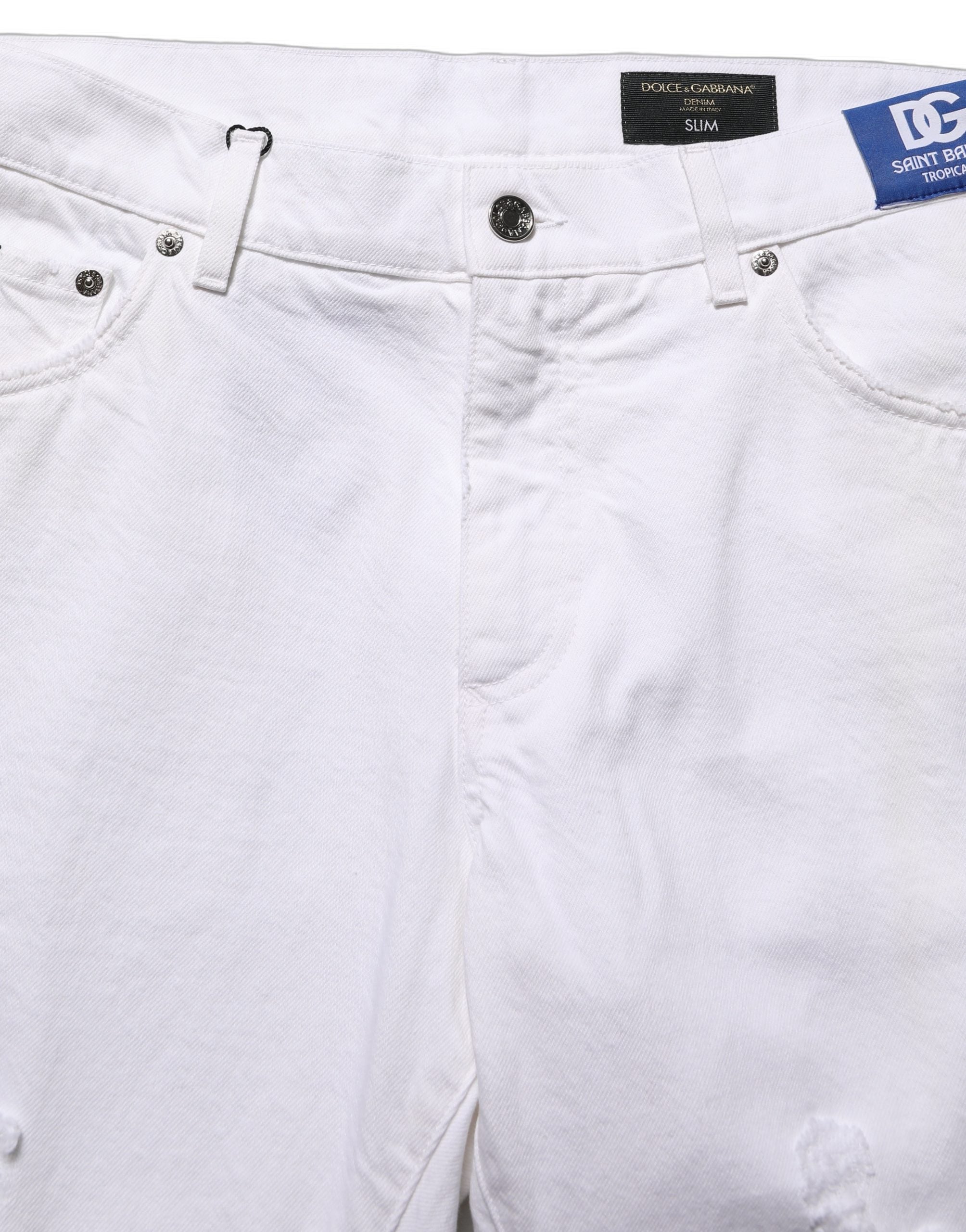 Dolce & Gabbana Weiße Ripped Slim Fit Herren-Jeans aus Baumwolle