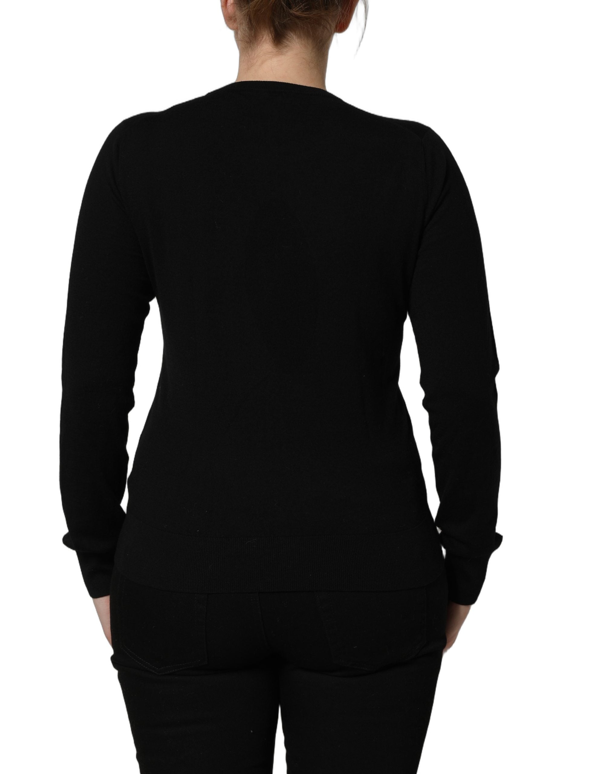 Dolce & Gabbana Pullover-Pullover aus schwarzer Wolle mit Rundhalsausschnitt und Engelsmotiv