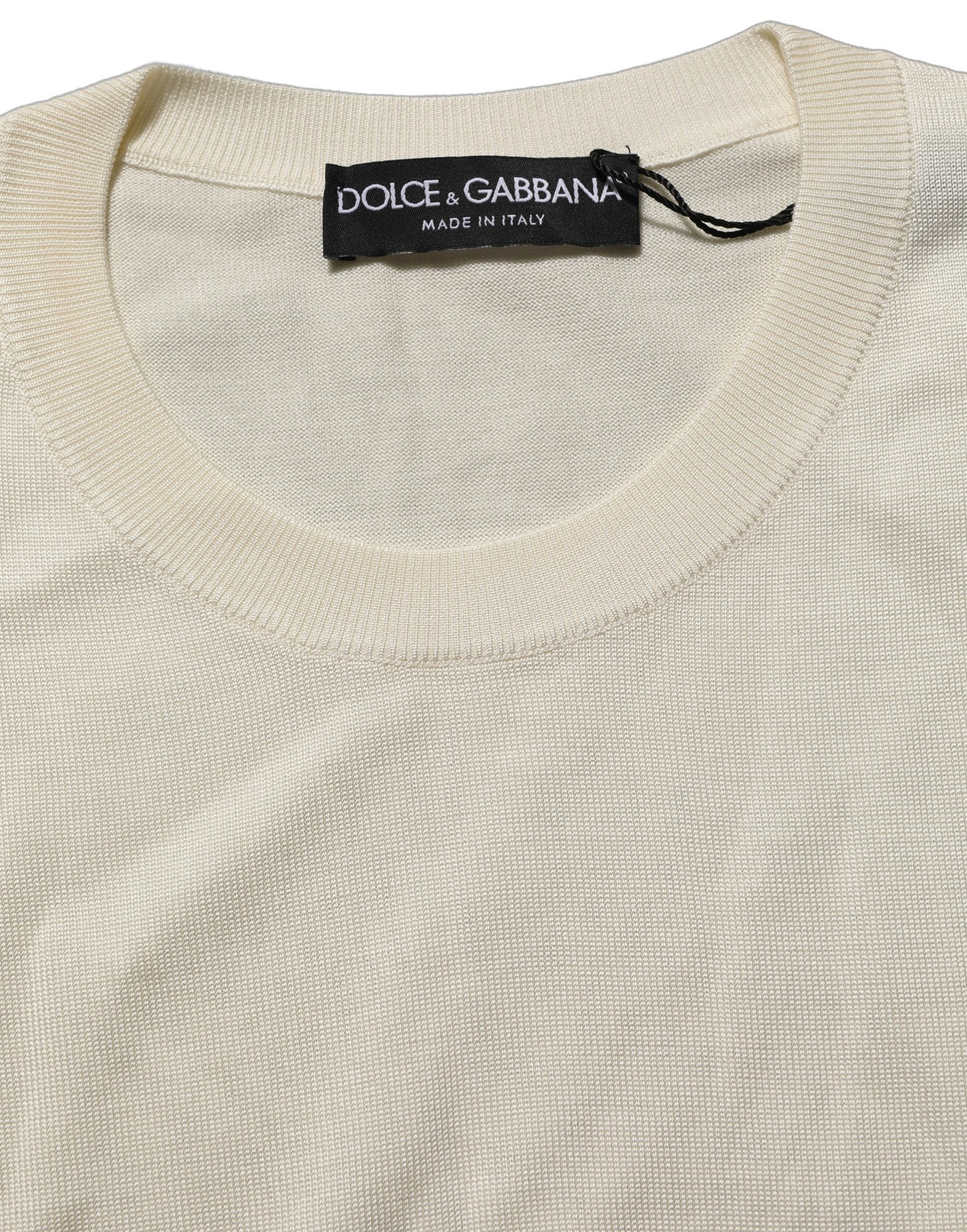 Dolce & Gabbana Off White 3/4 Ärmel Rundhals Pullover Pullover
