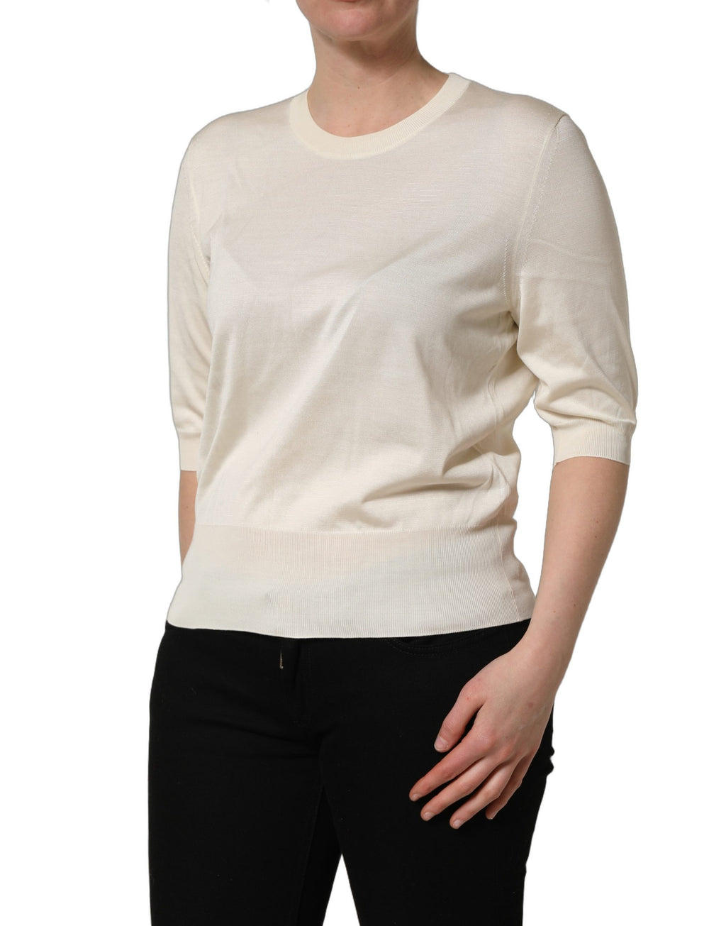 Dolce & Gabbana Off White 3/4 Ärmel Rundhals Pullover Pullover