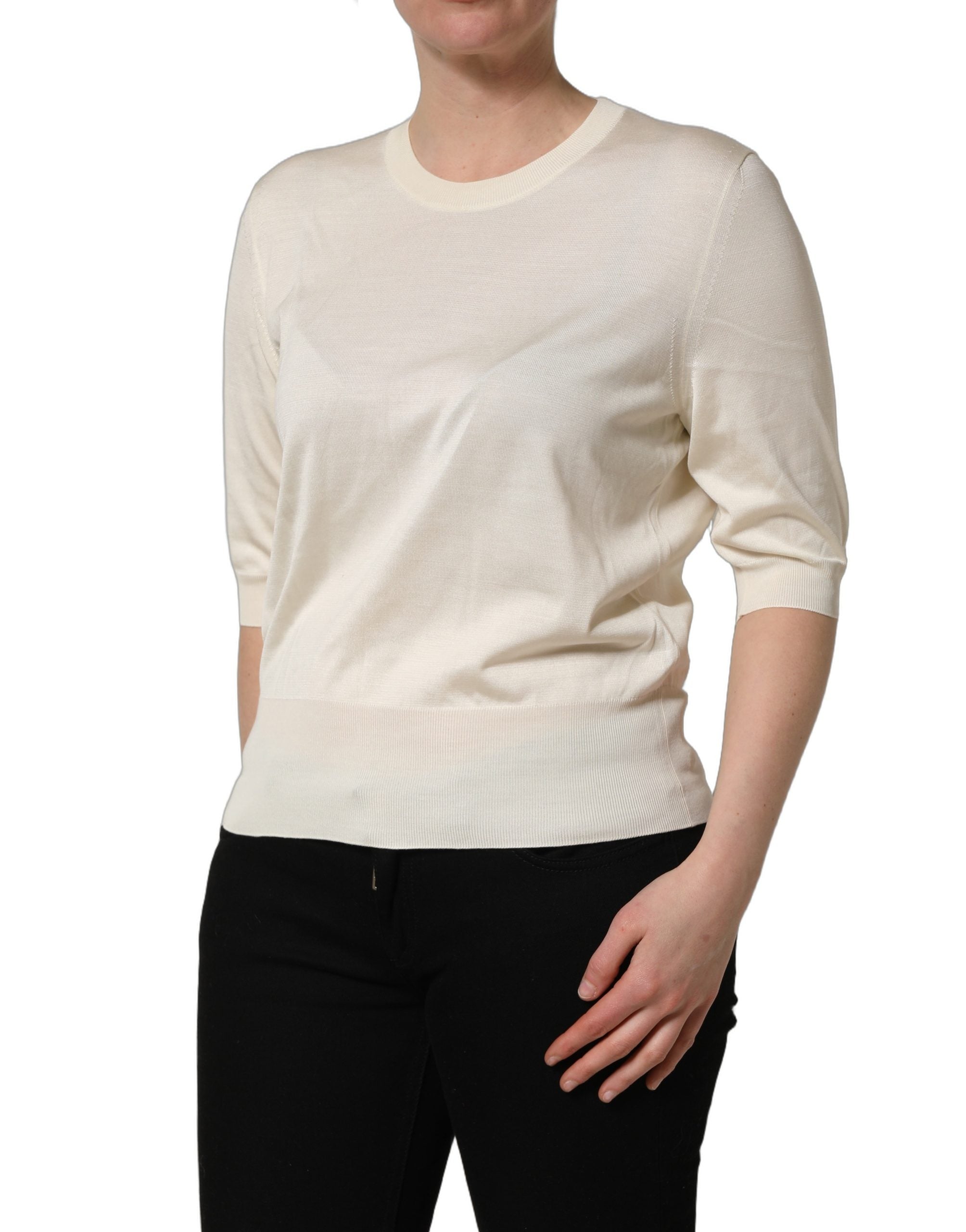 Dolce & Gabbana Off White 3/4 Ärmel Rundhals Pullover Pullover