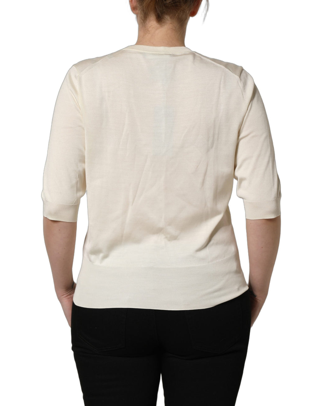 Dolce & Gabbana Off White 3/4 Ärmel Rundhals Pullover Pullover