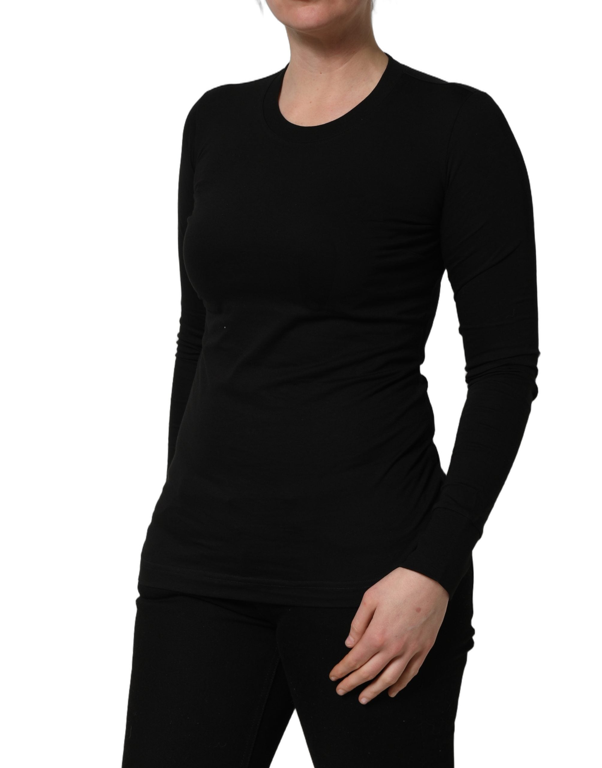Dolce & Gabbana Schwarzer Pullover mit Rundhalsausschnitt und langen Ärmeln