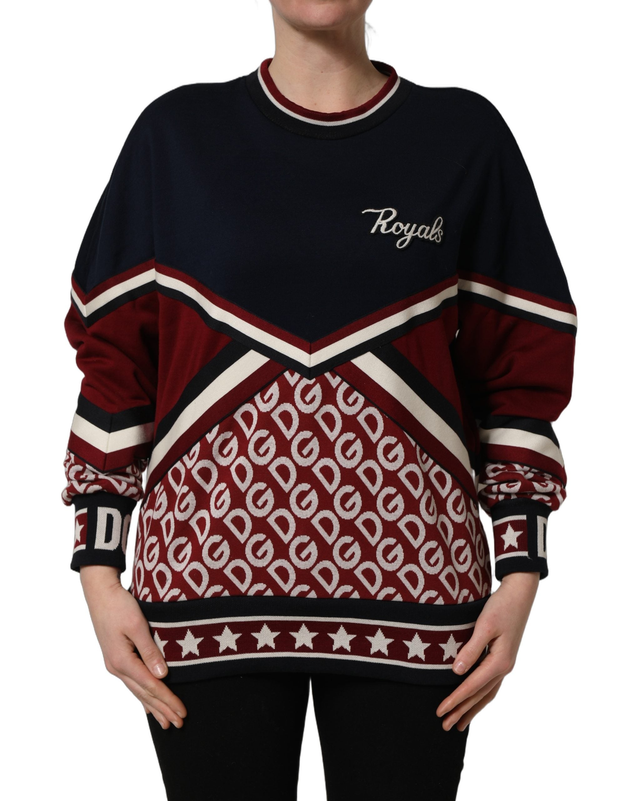 Dolce & Gabbana Blau-rotes Sweatshirt "Royals" mit Patch-Applikationen
