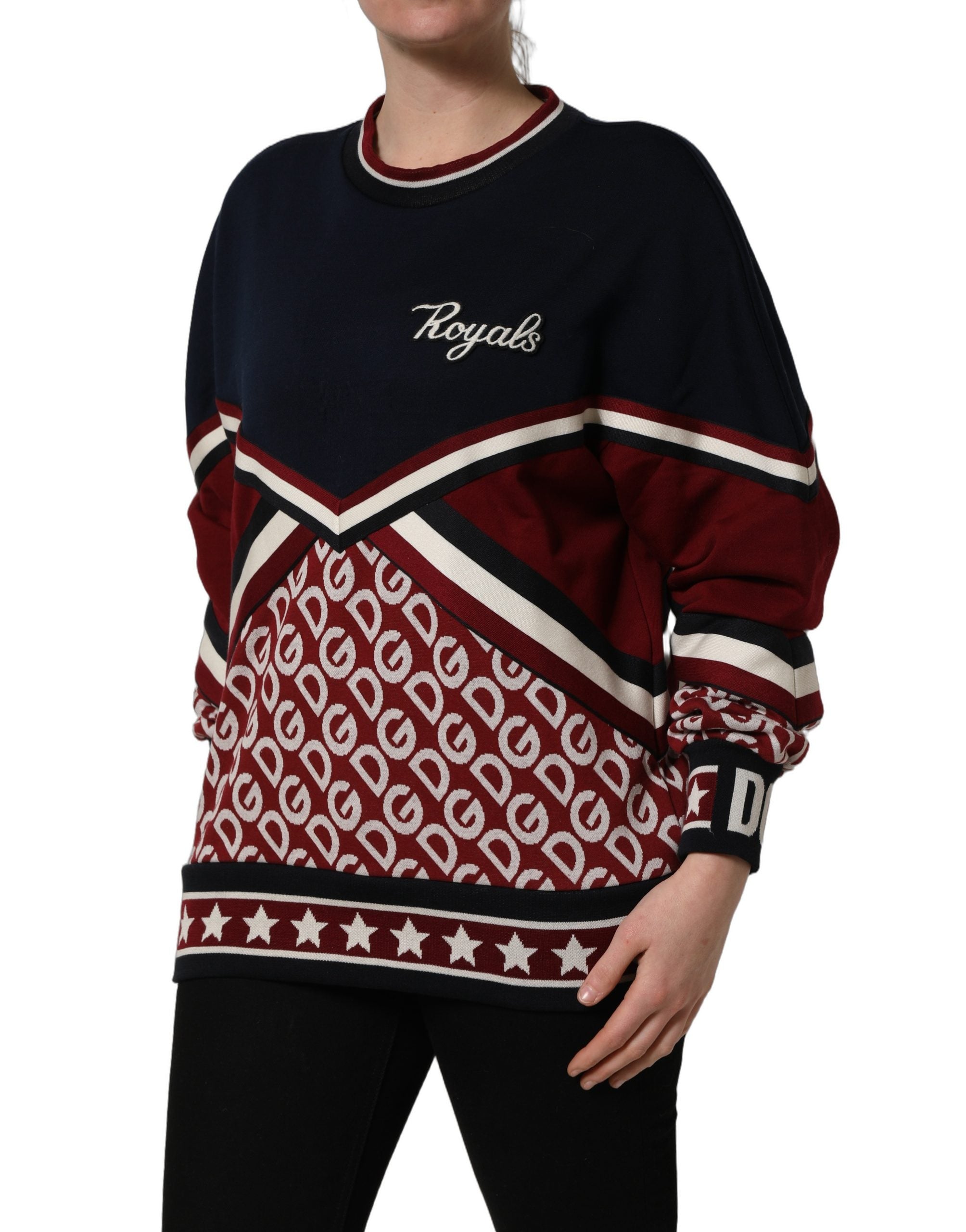 Dolce & Gabbana Blau-rotes Sweatshirt "Royals" mit Patch-Applikationen