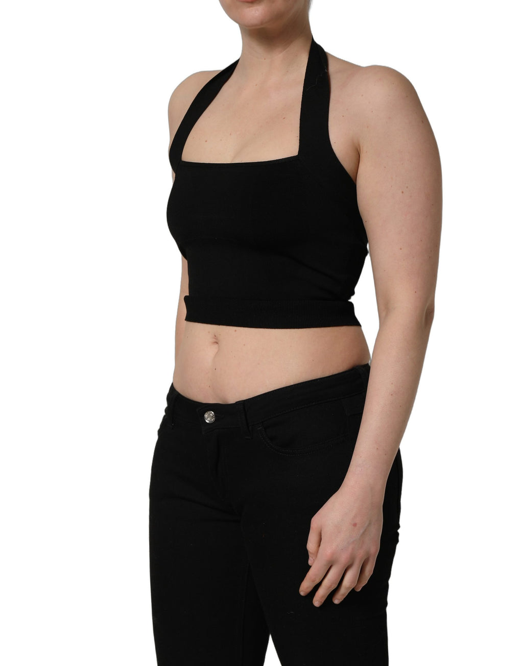 Dolce & Gabbana Schwarzes Crop-Top mit Neckholder und Karree-Ausschnitt