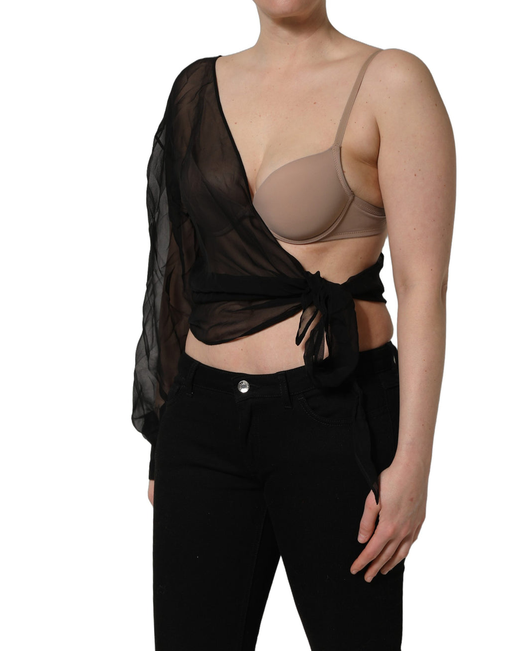 Dolce & Gabbana Schwarzes Wickel-Oberteil aus transparentem Chiffon mit One-Shoulder-Design