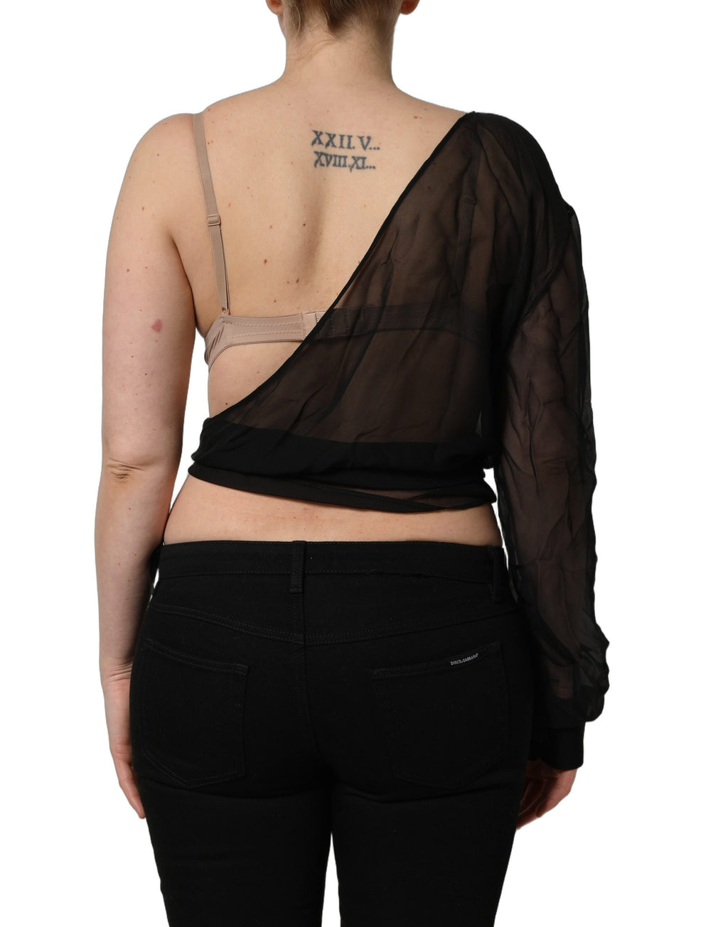 Dolce & Gabbana Schwarzes Wickel-Oberteil aus transparentem Chiffon mit One-Shoulder-Design