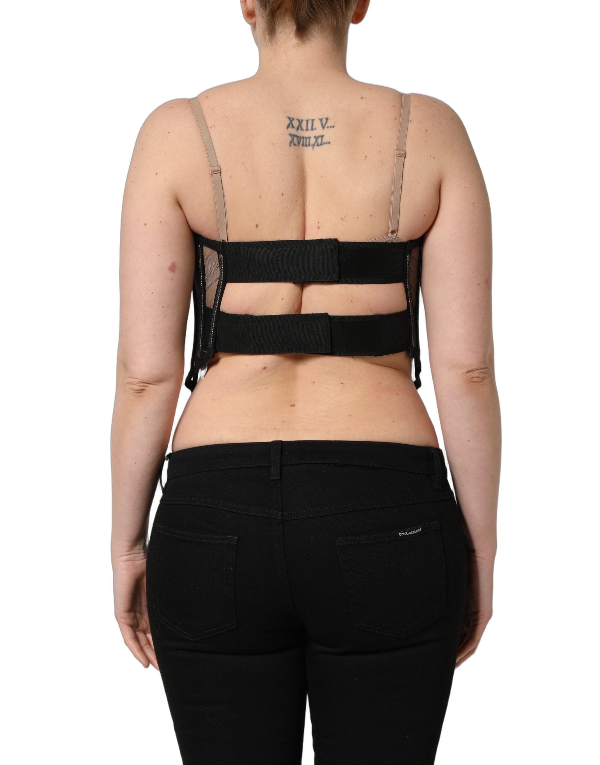 Dolce & Gabbana Schwarzer transparenter Tüll-Body, Cropped Corsagen-Oberteil