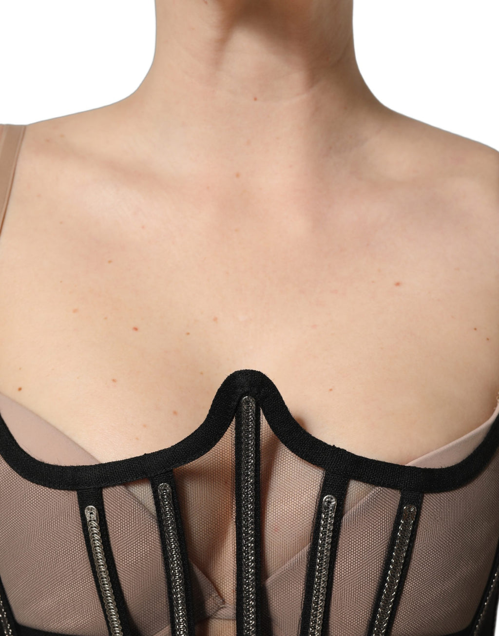 Dolce & Gabbana Schwarzer transparenter Tüll-Body, Cropped Corsagen-Oberteil