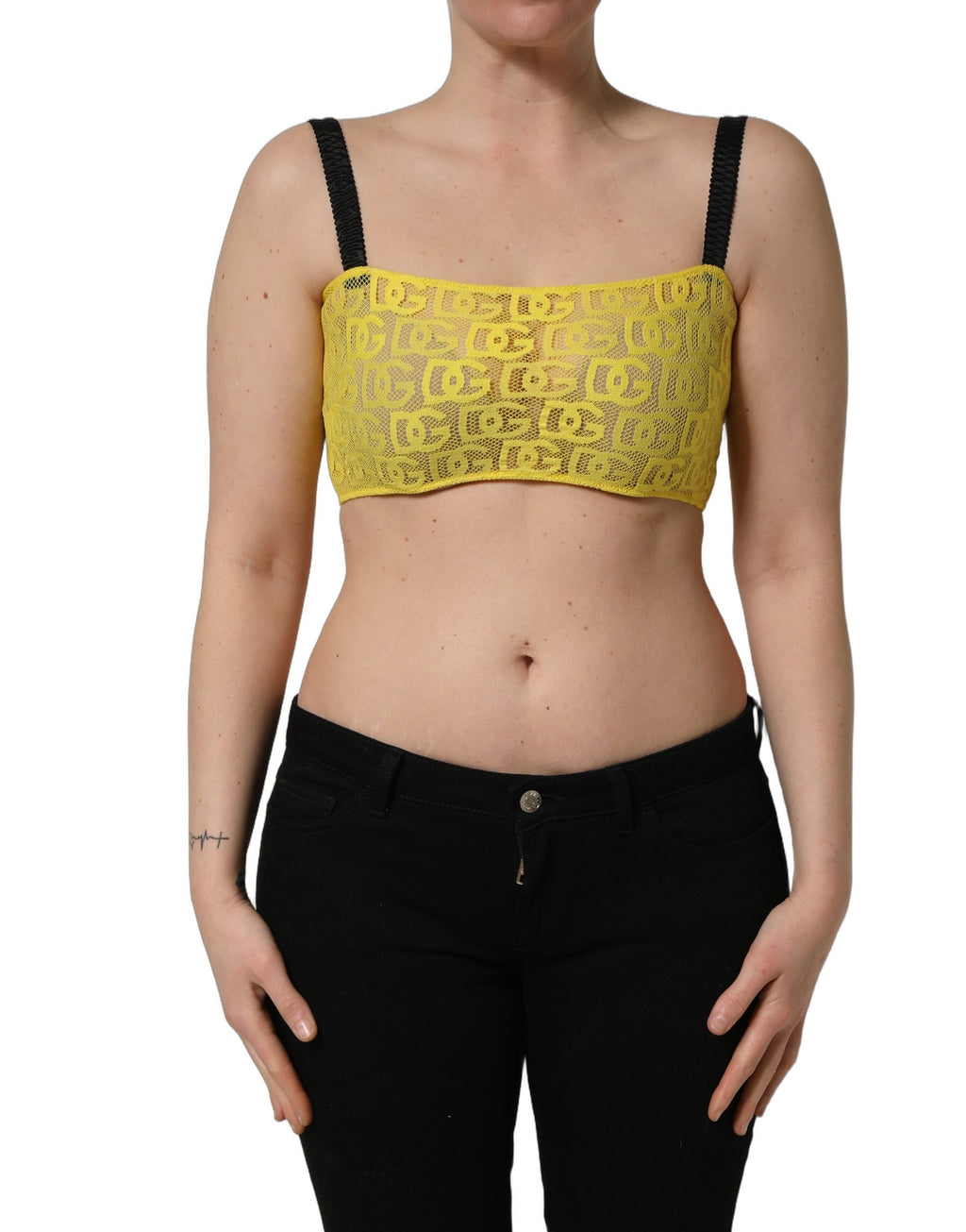 Dolce & Gabbana Gelbes Crop-Bralette-Oberteil aus Baumwollkrepp und Chiffon