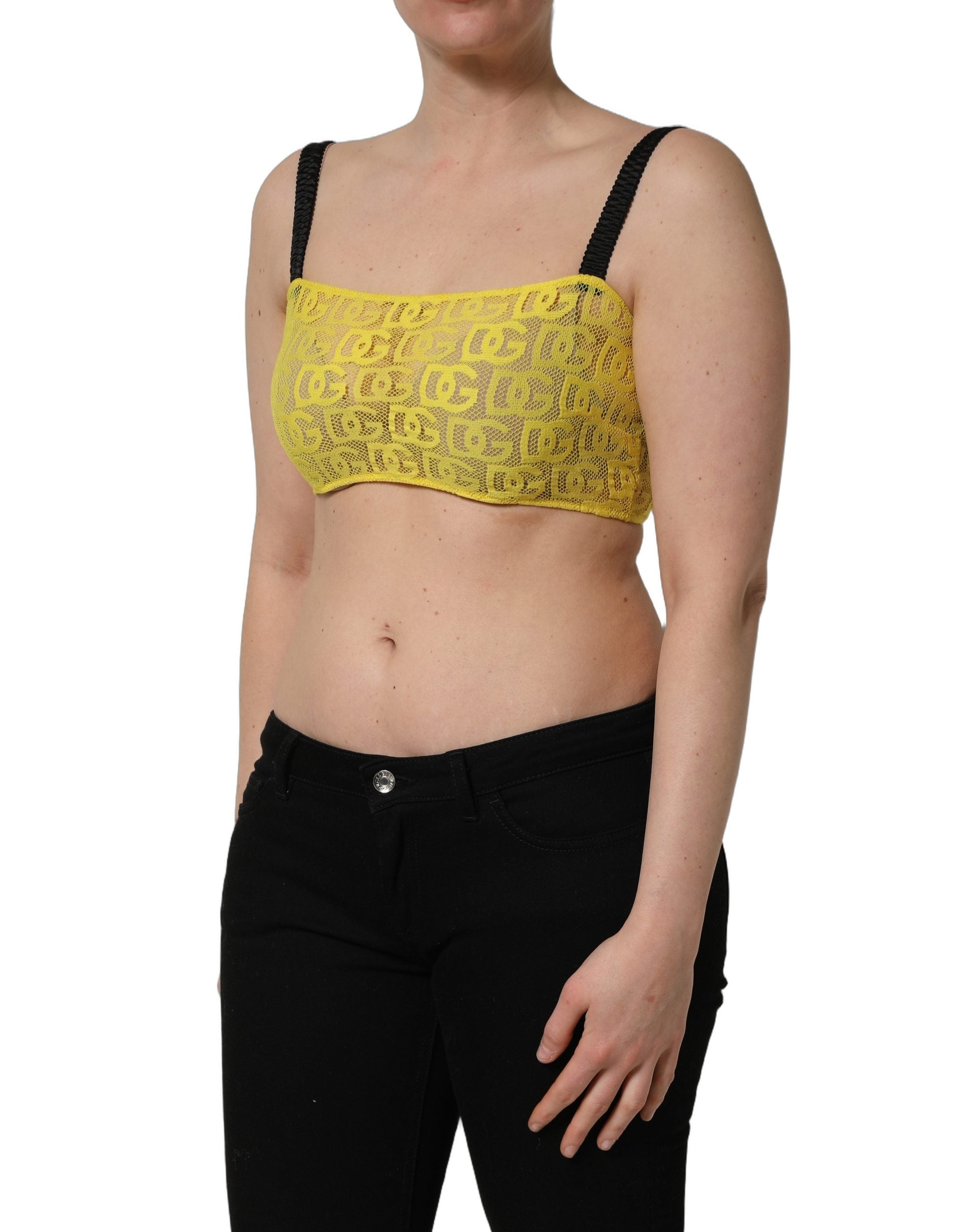 Dolce & Gabbana Gelbes Crop-Bralette-Oberteil aus Baumwollkrepp und Chiffon