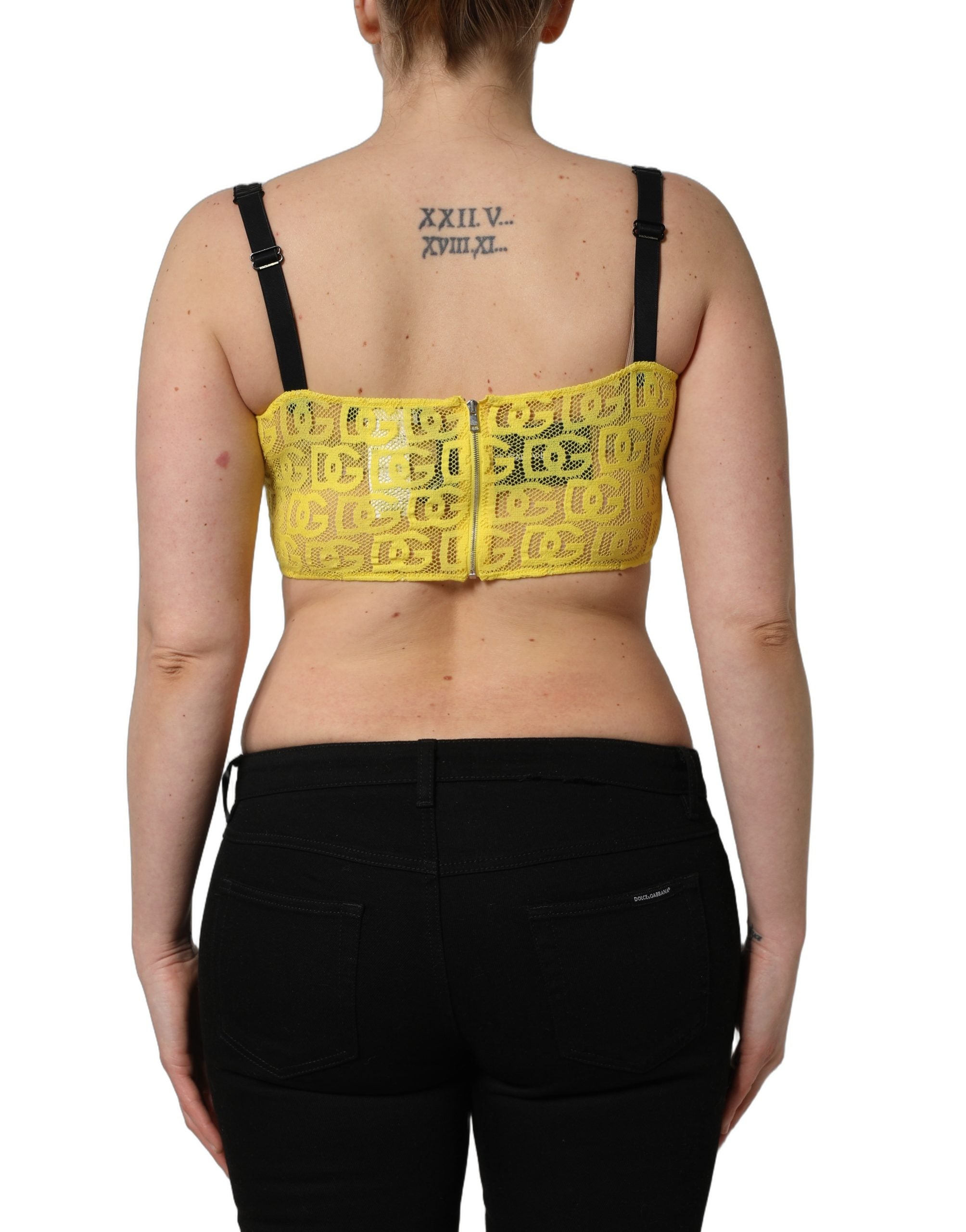 Dolce & Gabbana Gelbes Crop-Bralette-Oberteil aus Baumwollkrepp und Chiffon