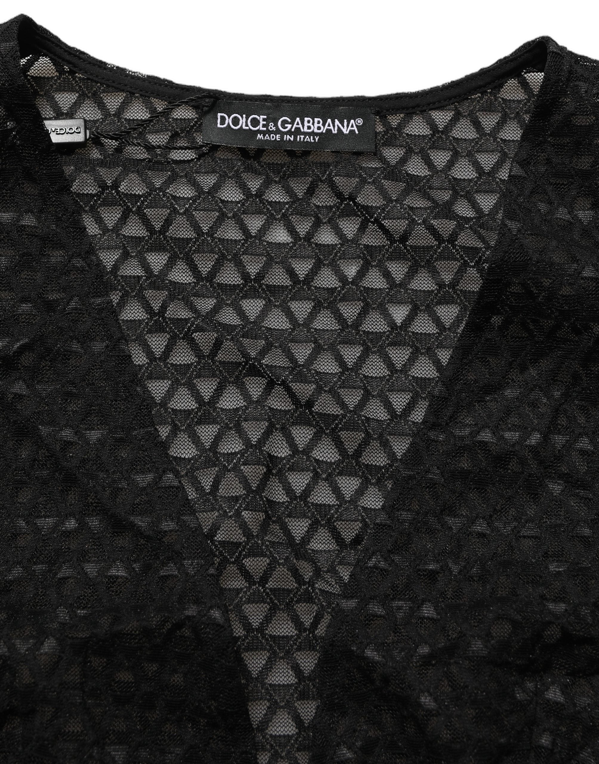 Dolce & Gabbana Schwarzes Fischernetz-Oberteil mit langen Ärmeln und kurzem Schnitt