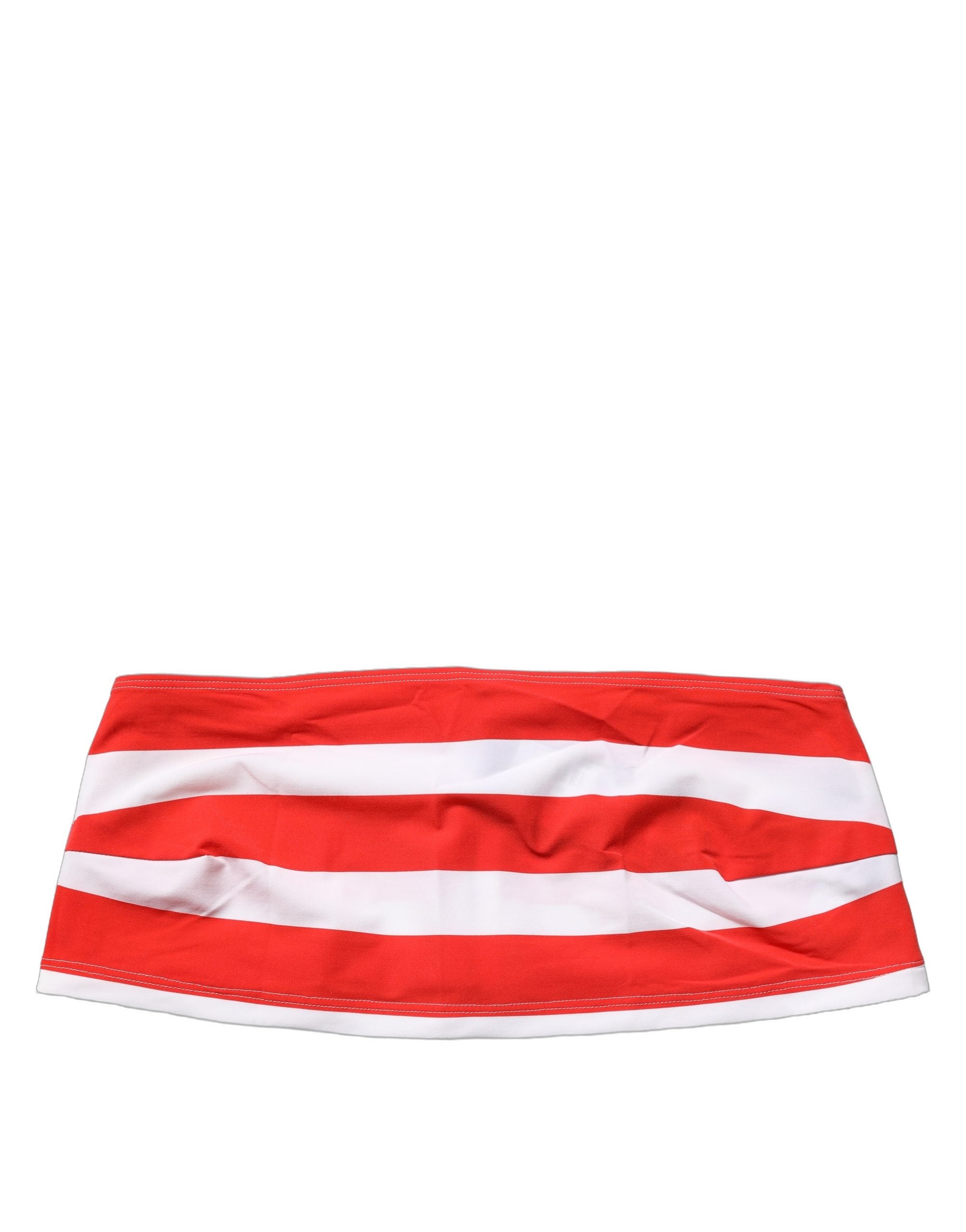 Dolce & Gabbana Weiß-rotes geripptes Crop-Top aus Nylon mit Streifen