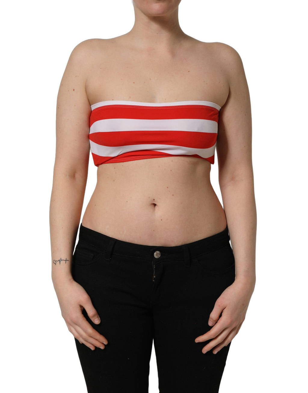 Dolce & Gabbana Weiß-rotes geripptes Crop-Top aus Nylon mit Streifen