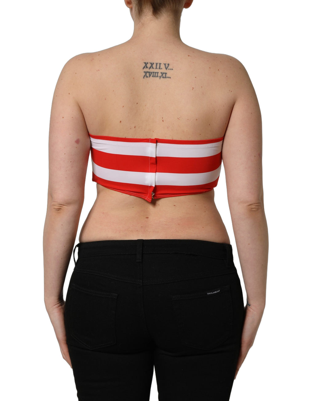 Dolce & Gabbana Weiß-rotes geripptes Crop-Top aus Nylon mit Streifen