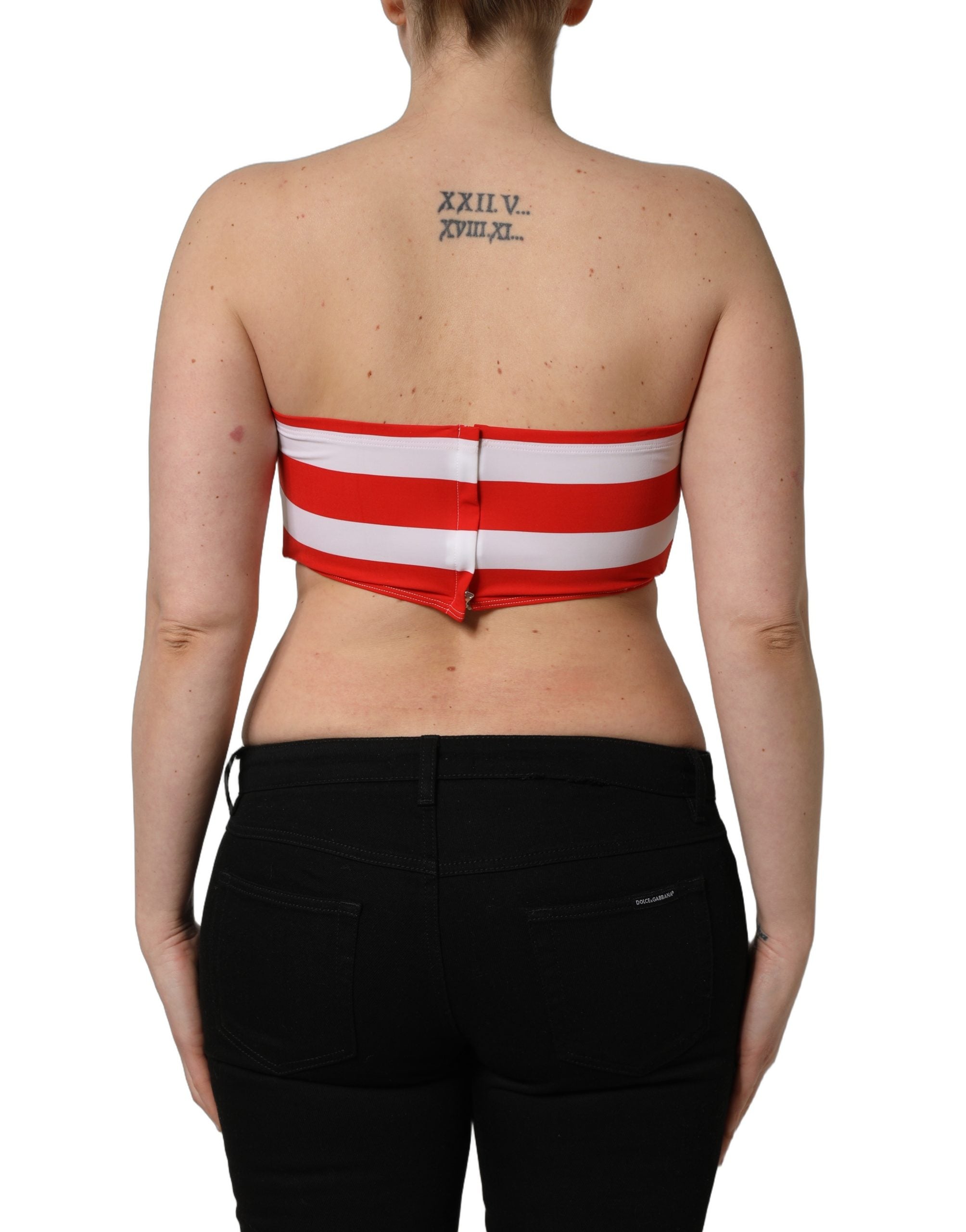Dolce & Gabbana Weiß-rotes geripptes Crop-Top aus Nylon mit Streifen