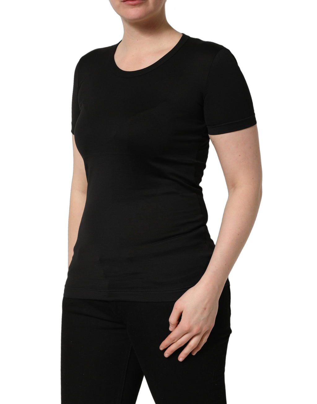 Dolce & Gabbana Schwarzes Baumwoll-T-Shirt mit Rundhalsausschnitt und kurzen Ärmeln