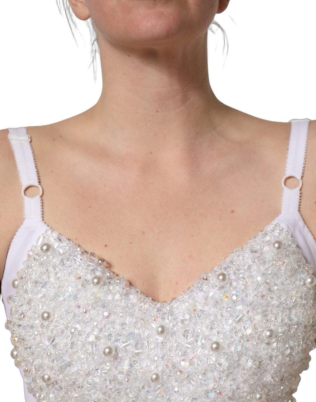 Dolce & Gabbana Weißes Korsett-Bustier-Crop-Top mit Perlenbesatz