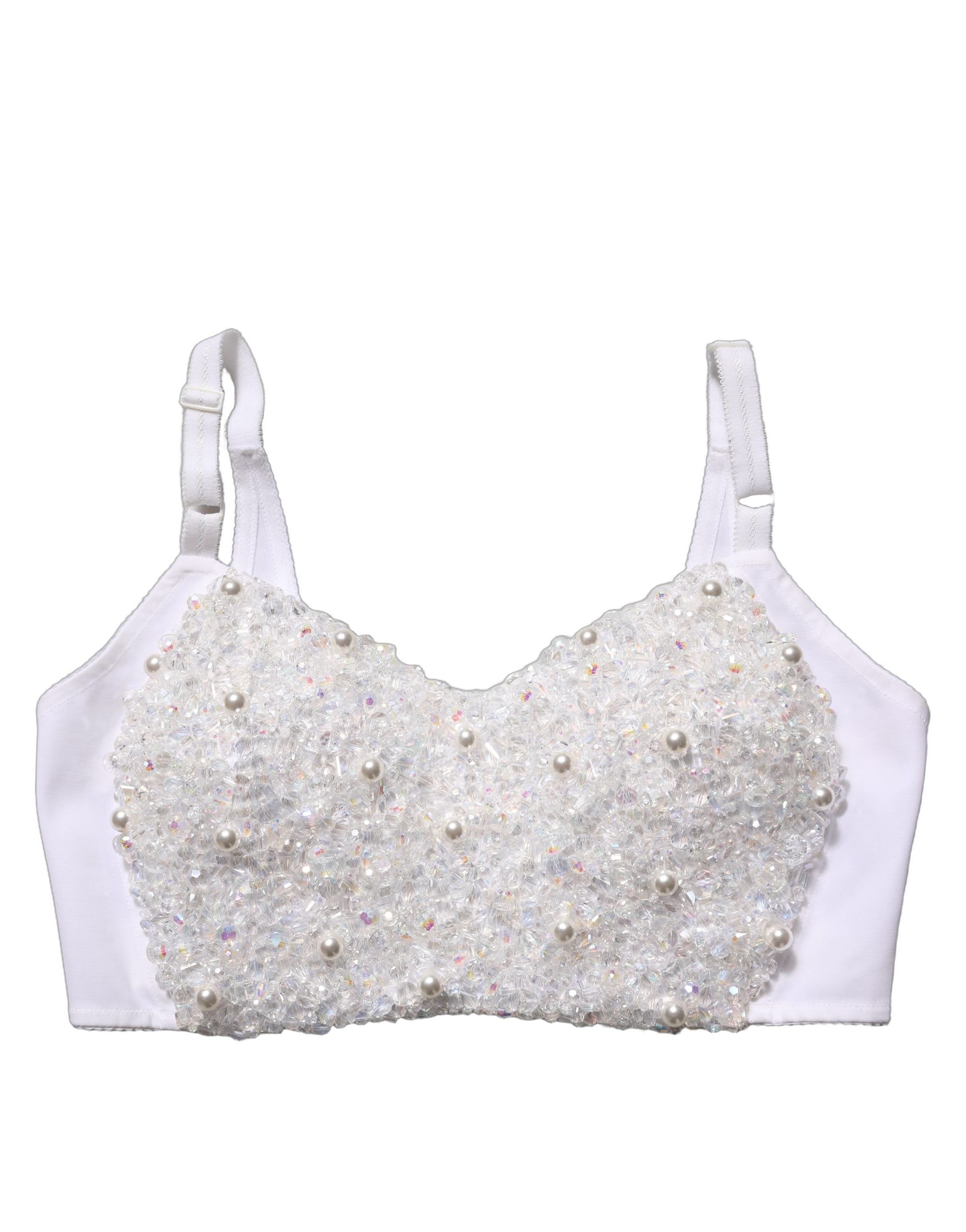 Dolce & Gabbana Weißes Korsett-Bustier-Crop-Top mit Perlenbesatz
