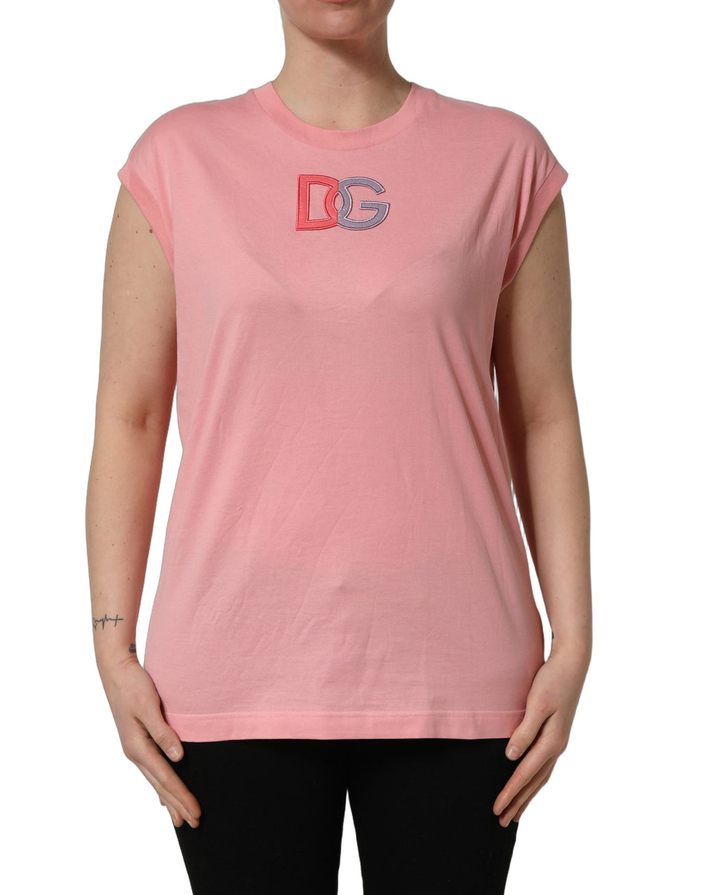 Dolce & Gabbana Pink Cotton DG Logo Round Neck Tank T-shirt