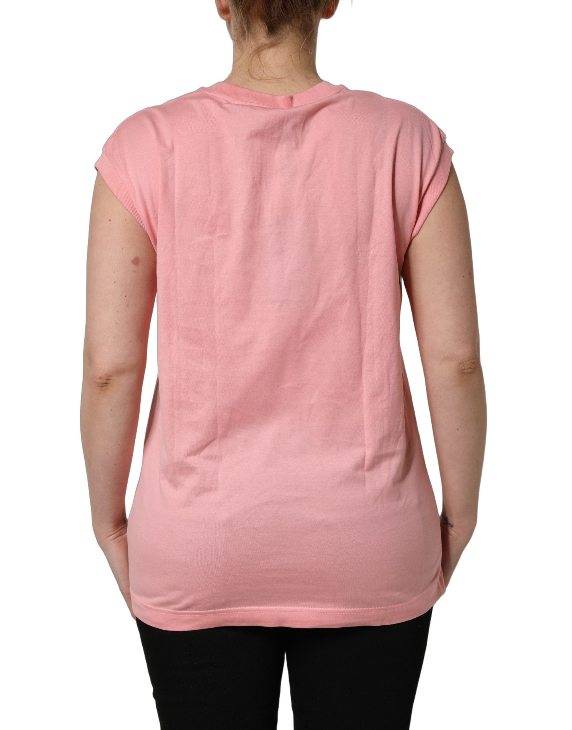 Dolce & Gabbana Pink Cotton DG Logo Round Neck Tank T-shirt