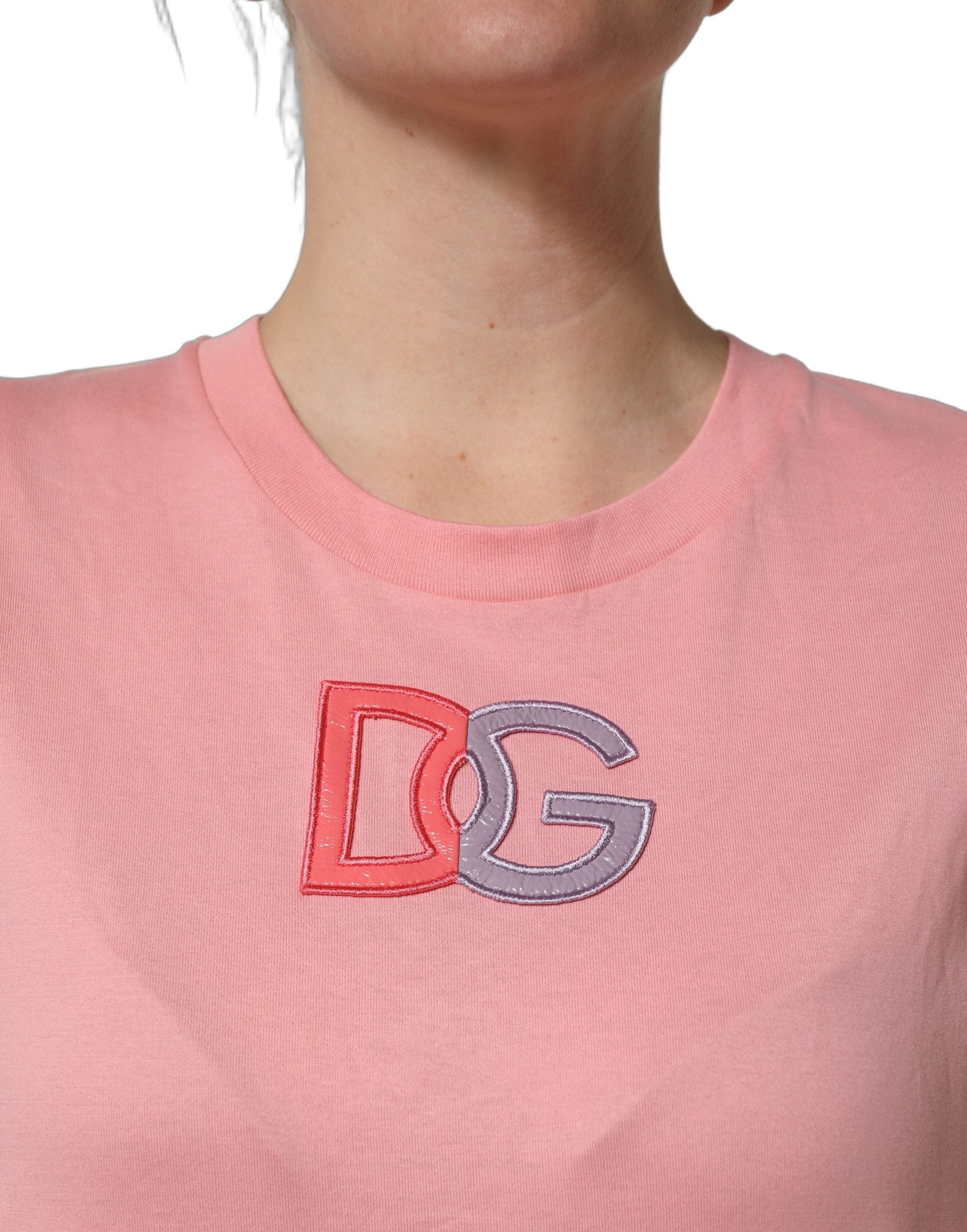 Dolce & Gabbana Pink Cotton DG Logo Round Neck Tank T-shirt