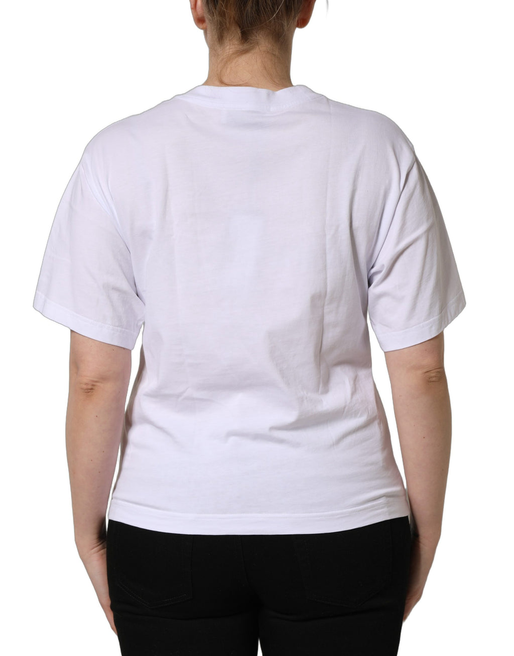 Dolce & Gabbana Weißes Baumwoll-T-Shirt mit DG-Logo-Patch und Rundhalsausschnitt