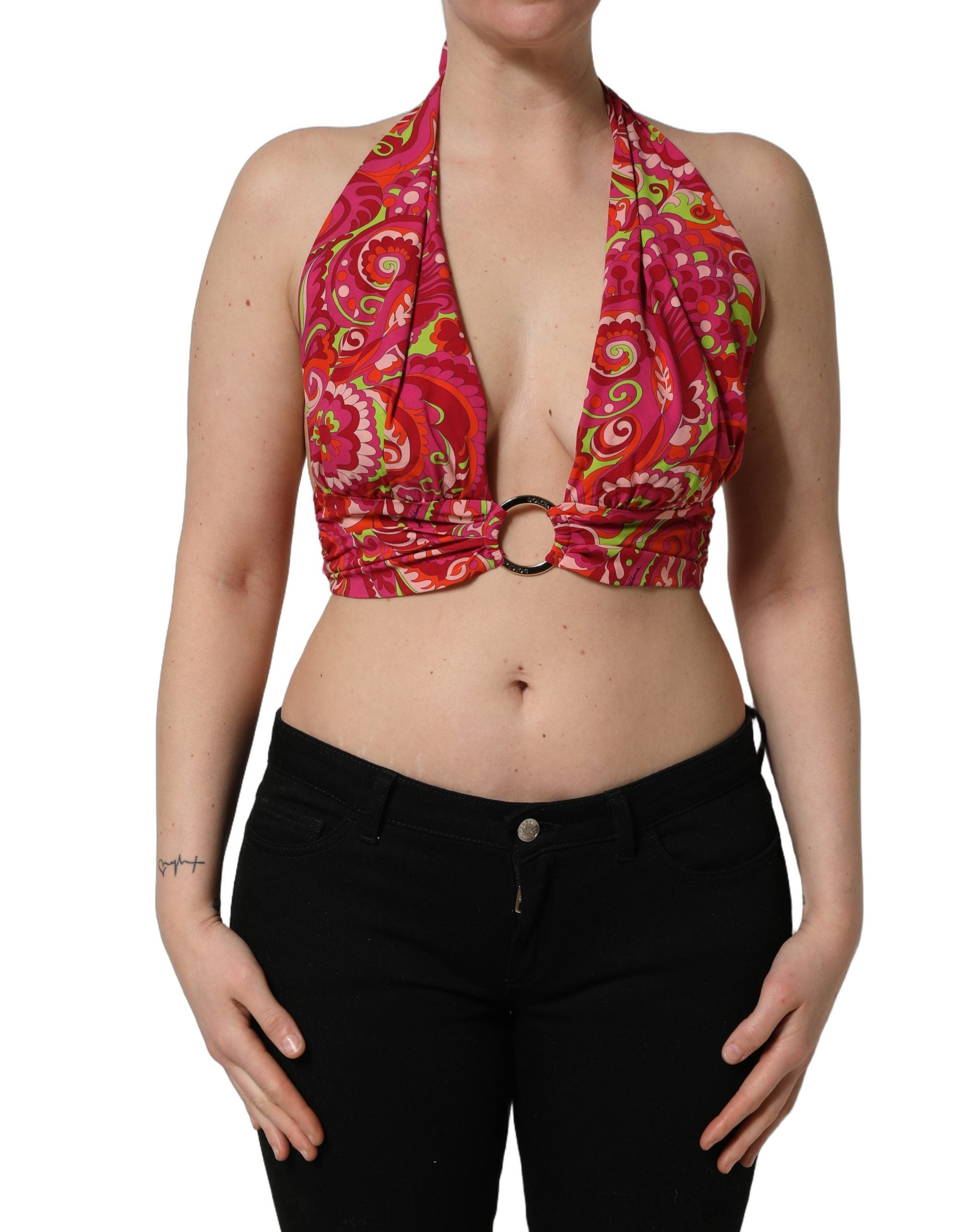 Dolce & Gabbana Rotes Paisley-Seiden-Neckholder-Crop-Top