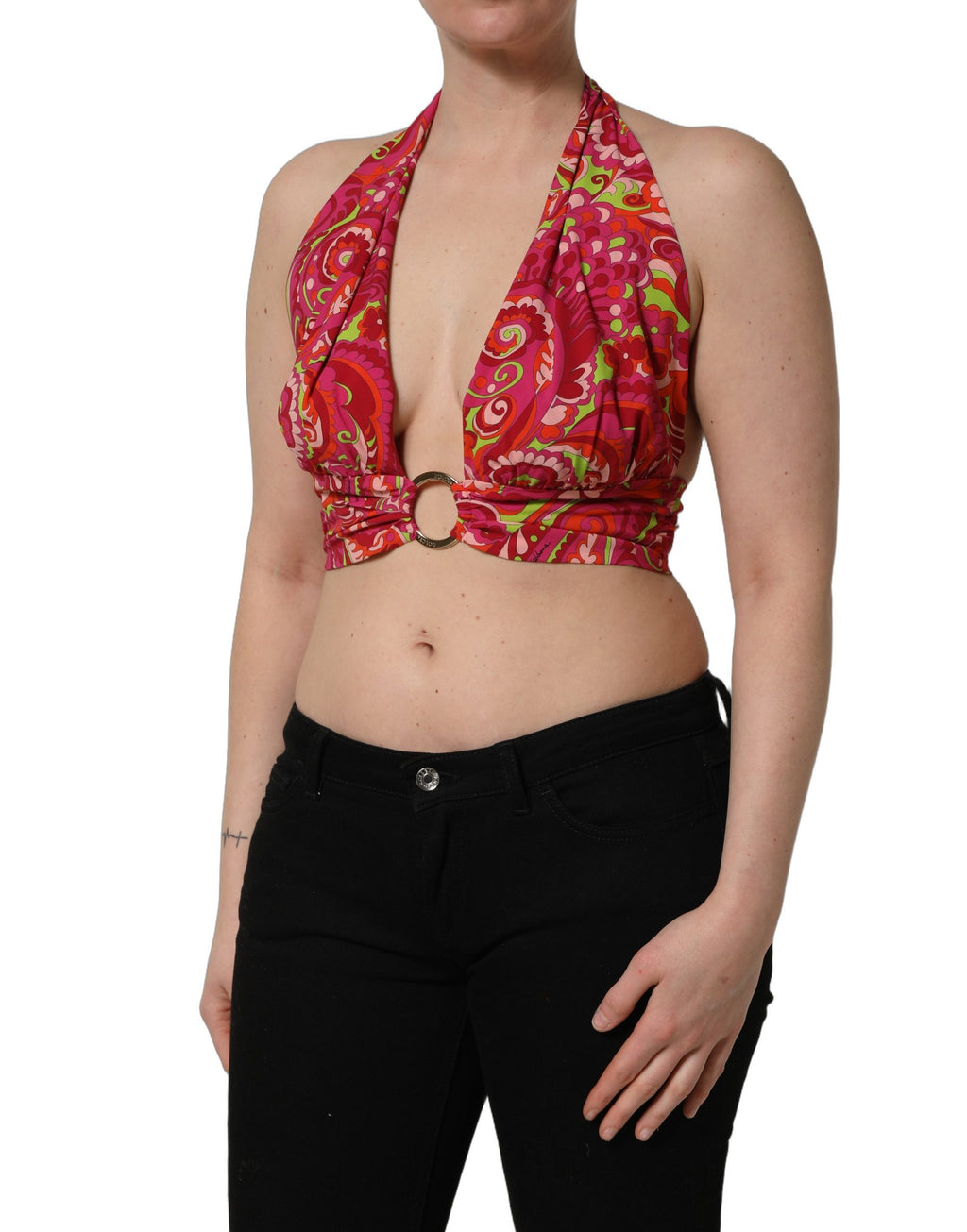 Dolce & Gabbana Rotes Paisley-Seiden-Neckholder-Crop-Top